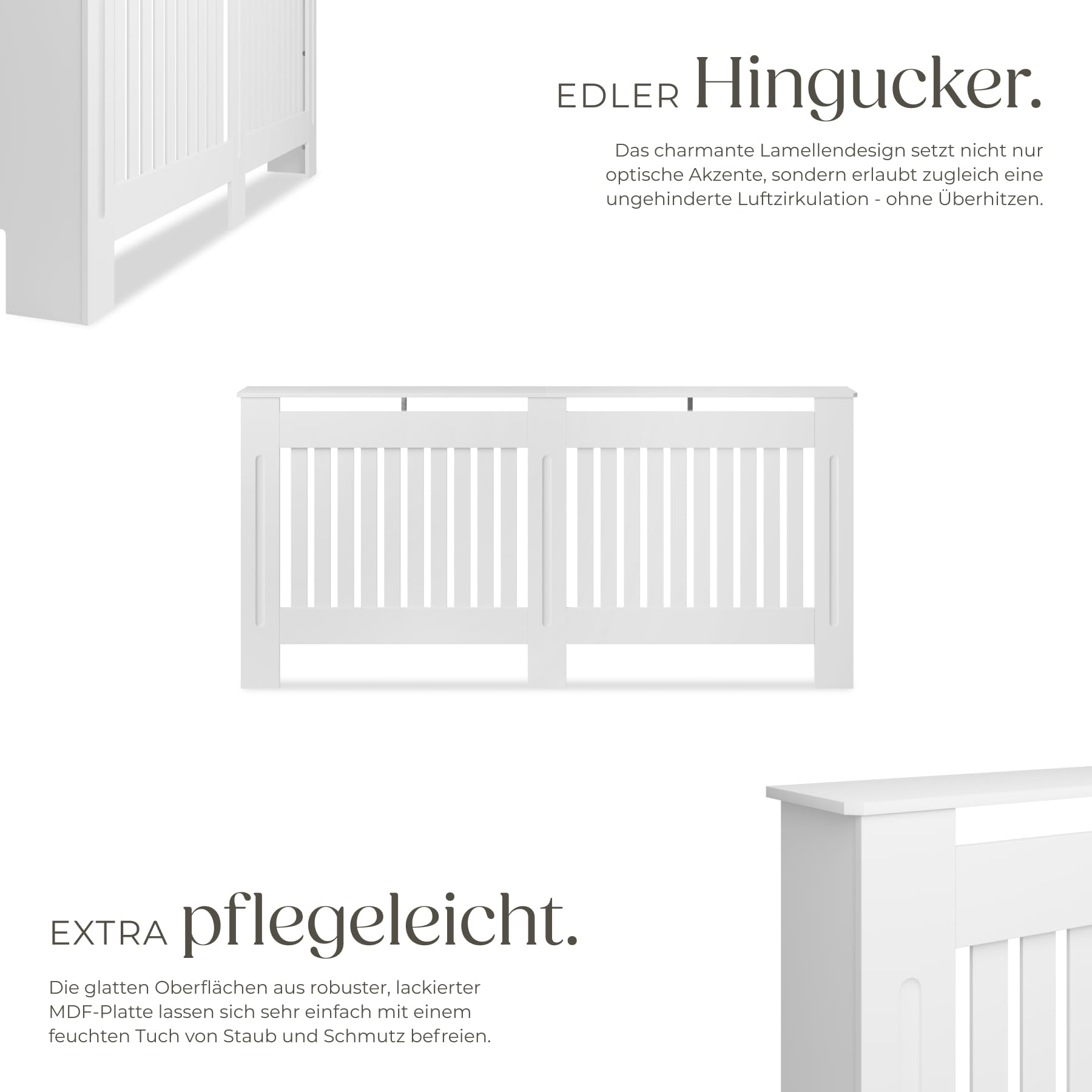tectake® Heizkörperverkleidung, Holzverkleidung MDF, Heizungsverkleidung weiß mit Lamellen, Heizkörperabdeckung, Heizungsabdeckung, Verkleidung für Heizkörper, skandinavisch - 172,3 x 19 x 82 cm