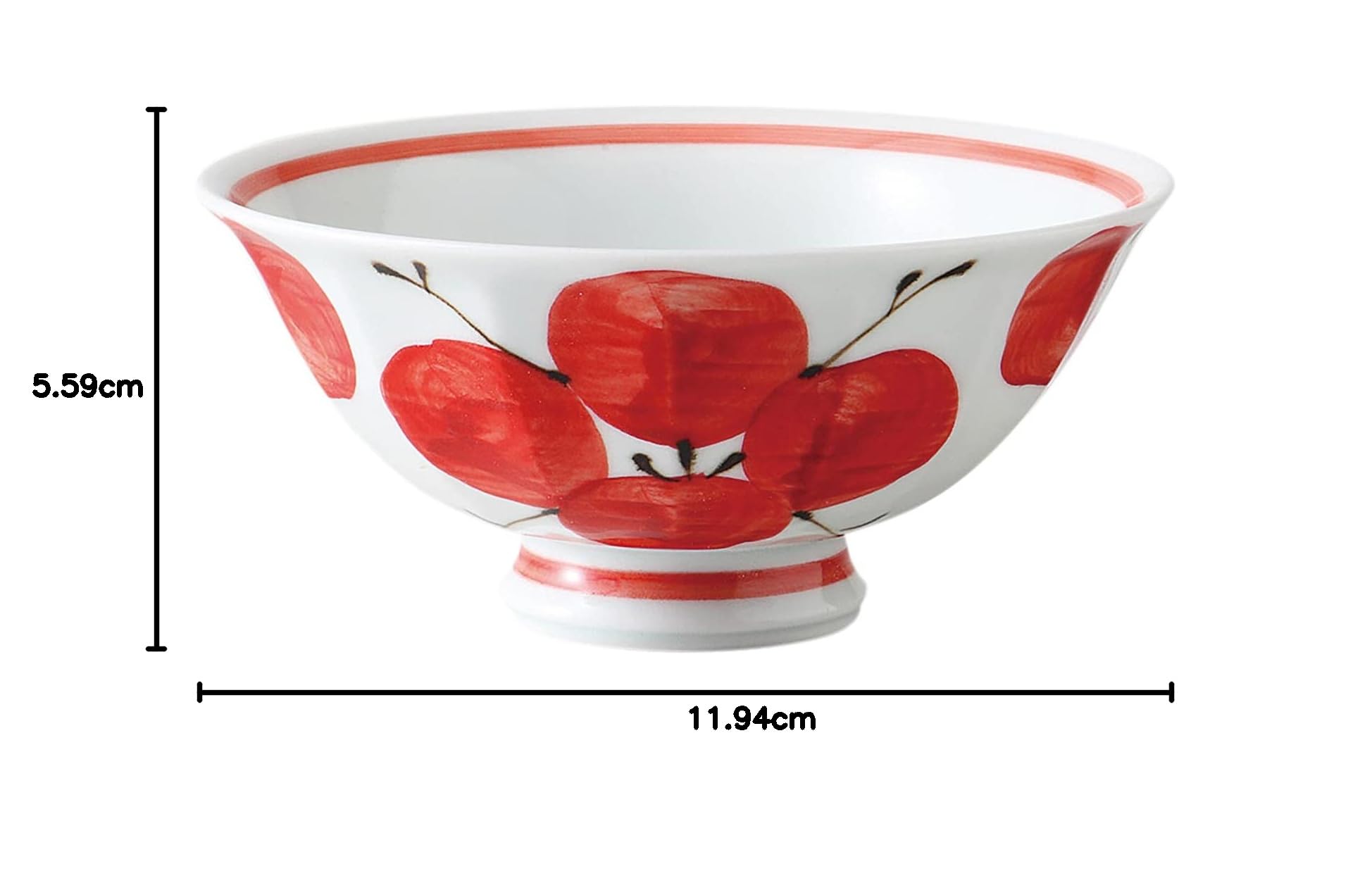 Amazon｜波佐見焼 軽量お茶碗 飯碗 中 四方花絵 赤 日本製 74014
