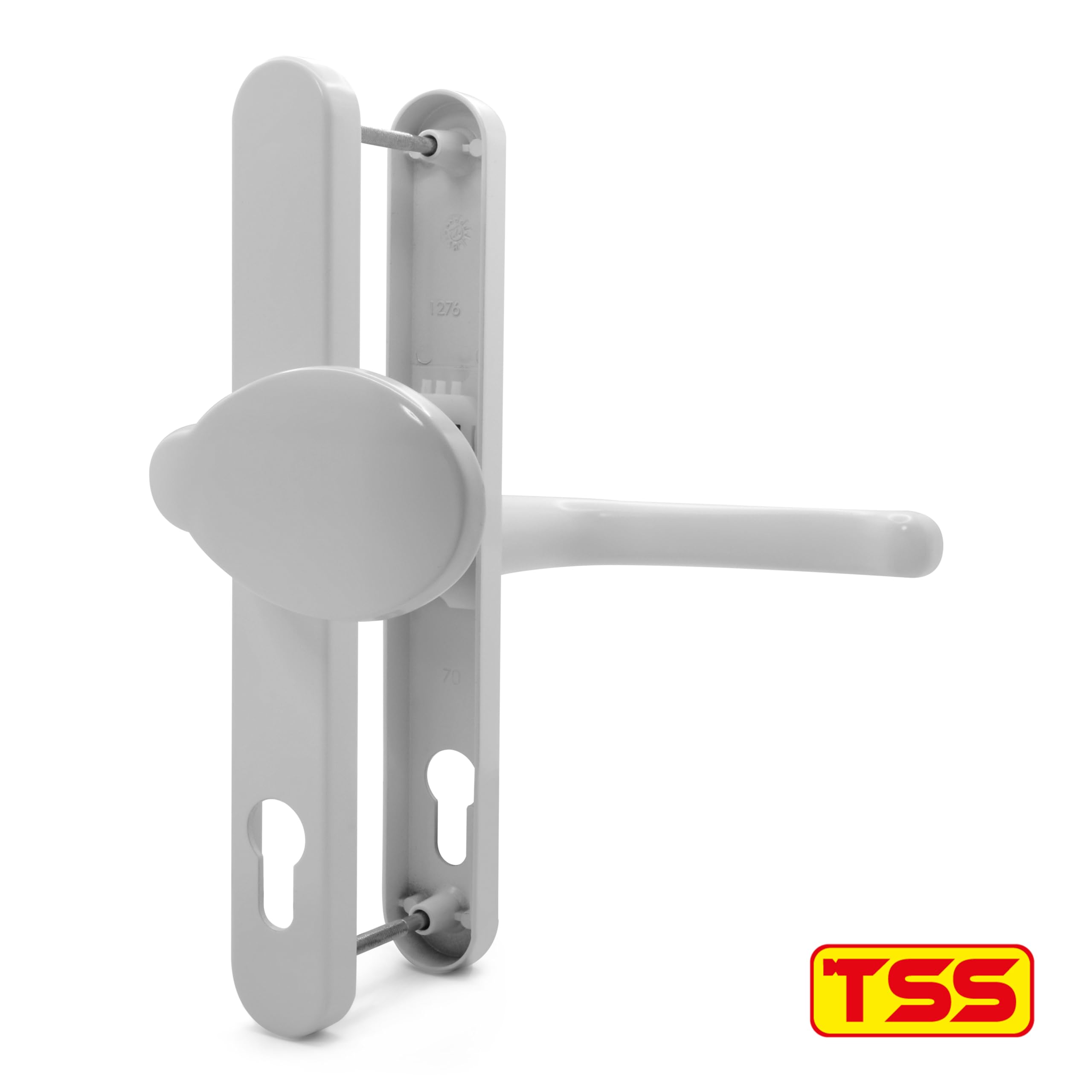 TSS UPVC Door Handles Set, Lever Moveable Pad, 70mm / 92mm PZ (Centres), 215mm Screw to Screw, Backplate 247mm X 32mm - Image 3