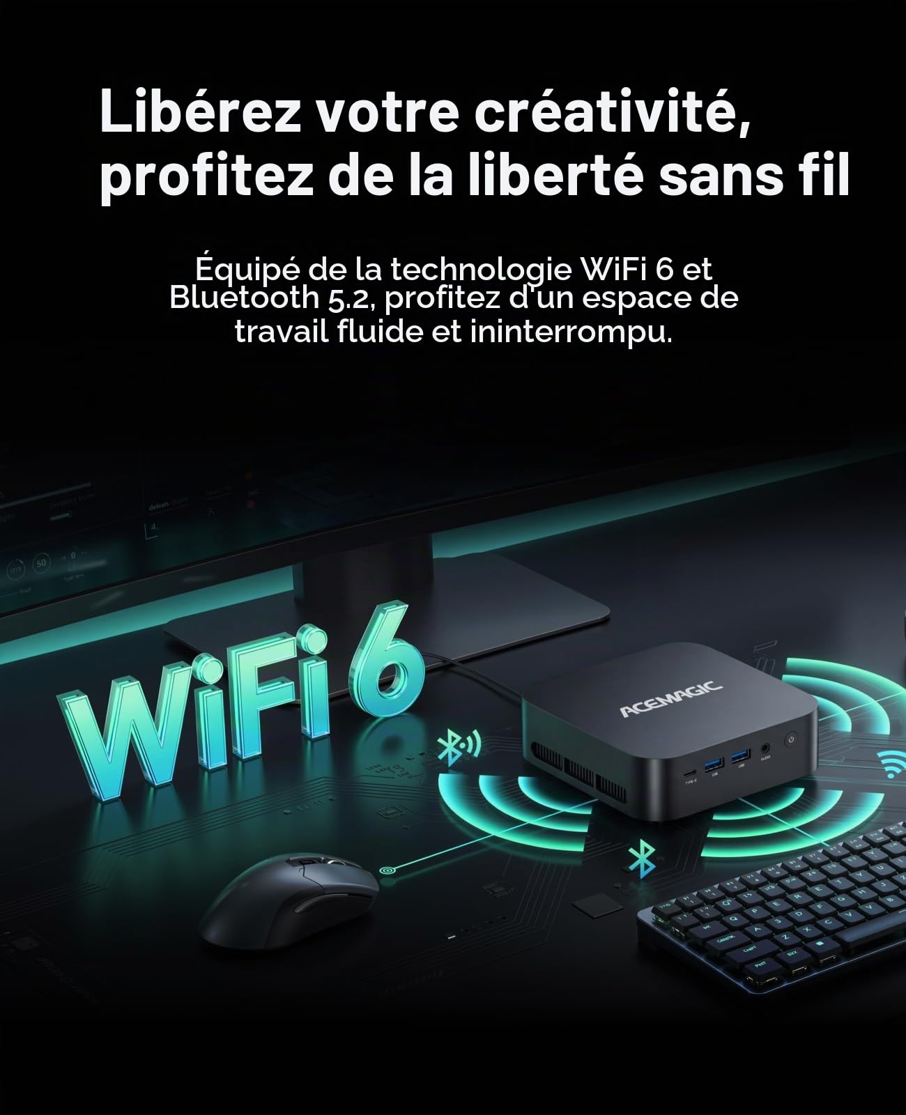 ACEMAGIC M1 Mini PC, AMD Ryzen 7 7735HS jusqu'à 4,75GHz, 24Go LPDDR5 | 512Go NVMe SSD Mini Ordinateur, Windows 11 Pro/4K Triple Display/WiFi 6/BT 5.2/VESA Supporté pour bureau à domicile/Bureau