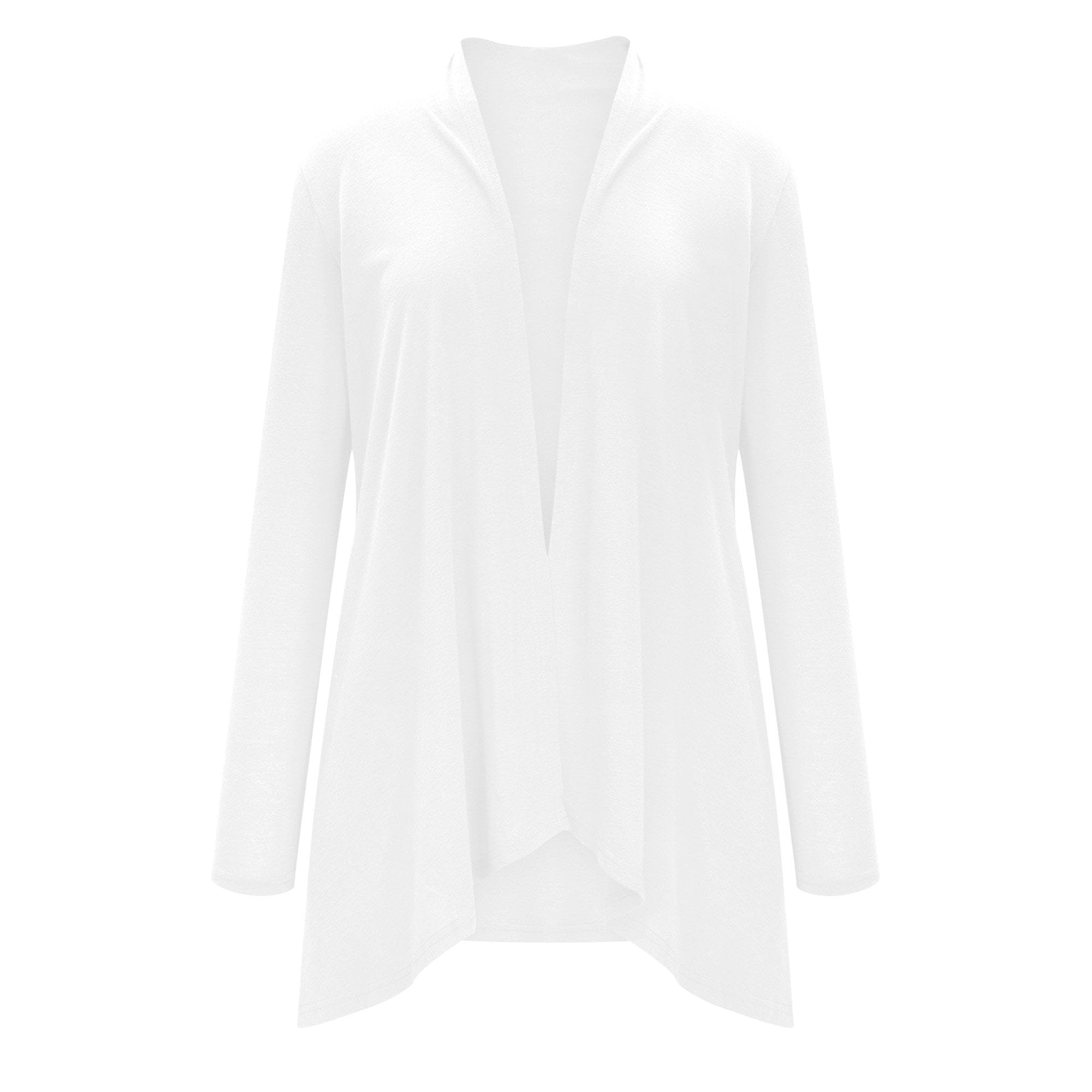 Long Sleeve Cardigan for Women Casual Open Front Dressy Fall Draped Coat Lightweight Cover Up Shrugs Sweater Pocket (X-Large,White)