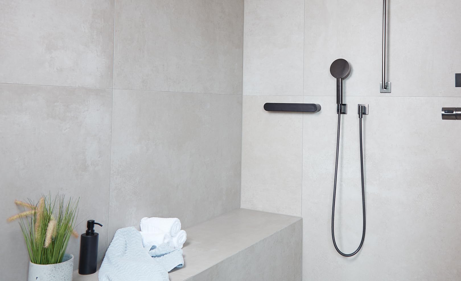 Vitility Asidero de baño ID, barra de pared de seguridad para ducha bañera inodoro, ABS, capacidad 150 kg, barra recta 35 cm, negro, con tornillos