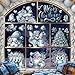 Vetrofanie Natalizie per Finestre, Adesivi Finestra Natalizi Riutilizzabili Fiocco di Neve Babbo Natale Stickers, Grandi Blu PVC Decorazioni Vetrofania Wallpaper Murali per Vetrine Negozio Vetro Porte immagine