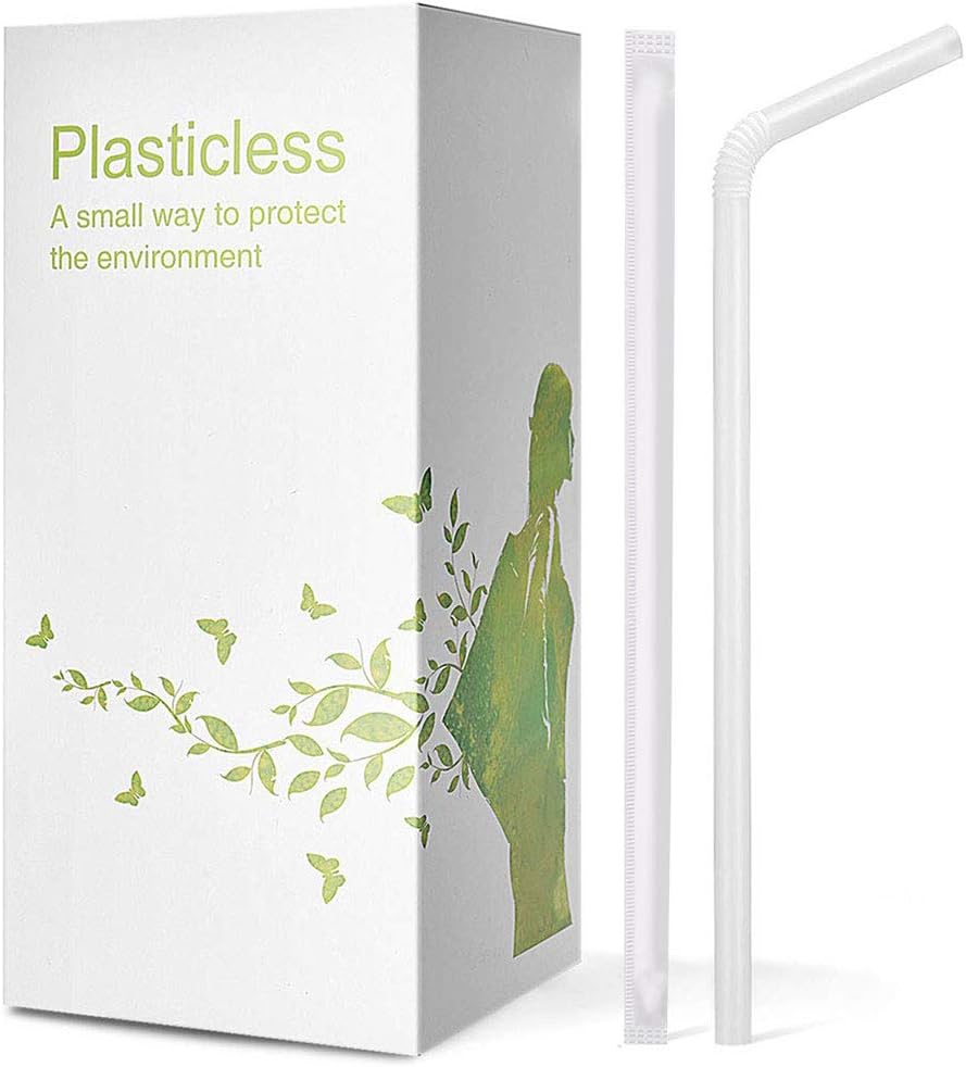 200 Count 100% Plant-Based Wrapped Compostable Straws - Plasticless Biodegradable Flexible Drinking Straws - A Fantastic Eco Friendly Alternative to Plastic Straws