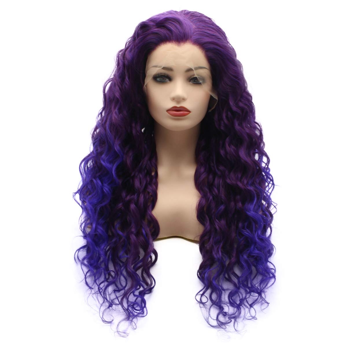 Amazon Com Meiyite Hair Curly Long 26inch Purple Root Light Purple Ombre Half Hand Tied Heavy Density Synthetic Lace Front Wigs Beauty Personal Care