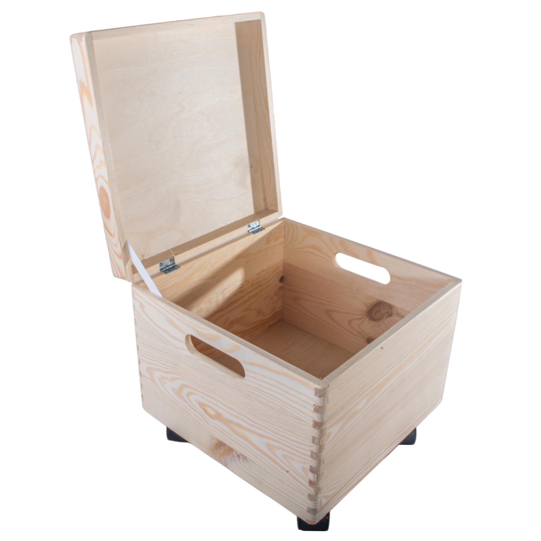 Woodeedoo Square Deep Wooden Storage Box With Hinged Lid Handles And Wheels For Keepsakes Toys Crafts Organisation 30X30X28 Cm from B&Q