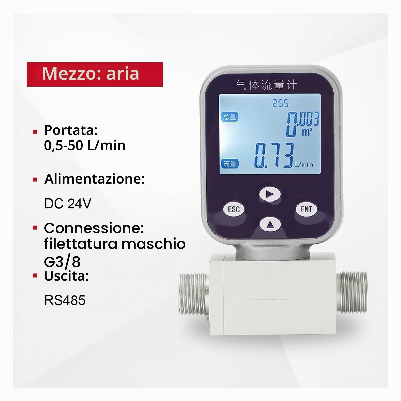 Misuratori di portata, Misuratore di portata di gas microtermico, sensore di portata di massa digitale for aria compressa, ossigeno, azoto, argon e metano, uso industriale(Air-0.5-50L-min)