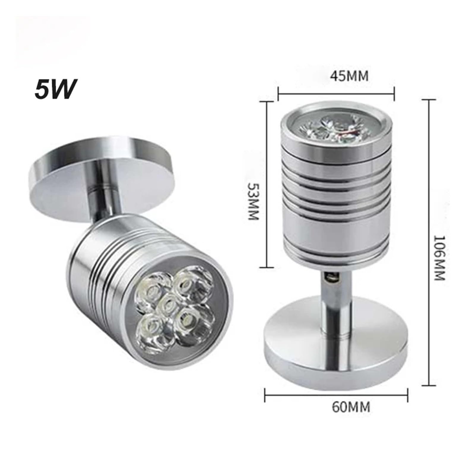 5W LED Kinkiety Lampy Do Czytania Sypialnia Oświetlenie Nocne Materiał Aluminiowy Regulowany 360 Stopni Jasne śWiatłA(White 6000K,Silver)