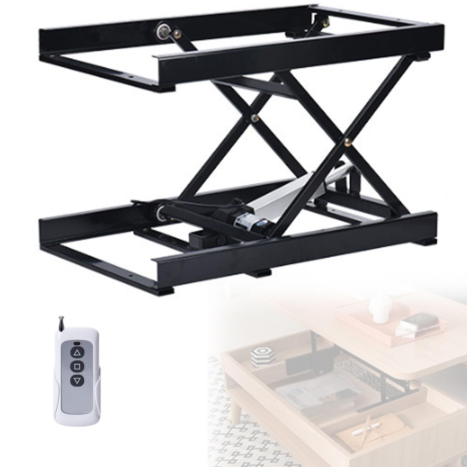 Mesa elevadora de tijera eléctrica, mecanismo inteligente de altura ajustable con control remoto, marco de hierro plegable para manejo de materiales de hasta 100 kg