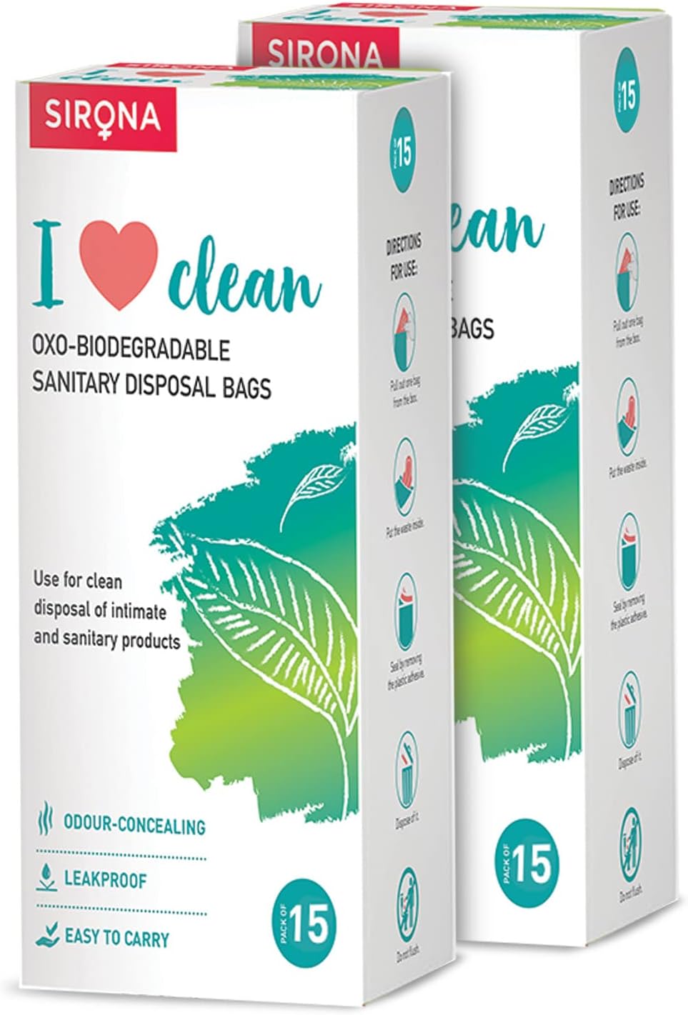 Sirona Personal Disposal Bags – 30 Bags for Discreet Tampons, Sanitary Pads/Napkin, Panty Liners, Tampons & Condoms | Menstrual Care and Hygiene Products 15 Count (Pack of 2) exp- 06-2029