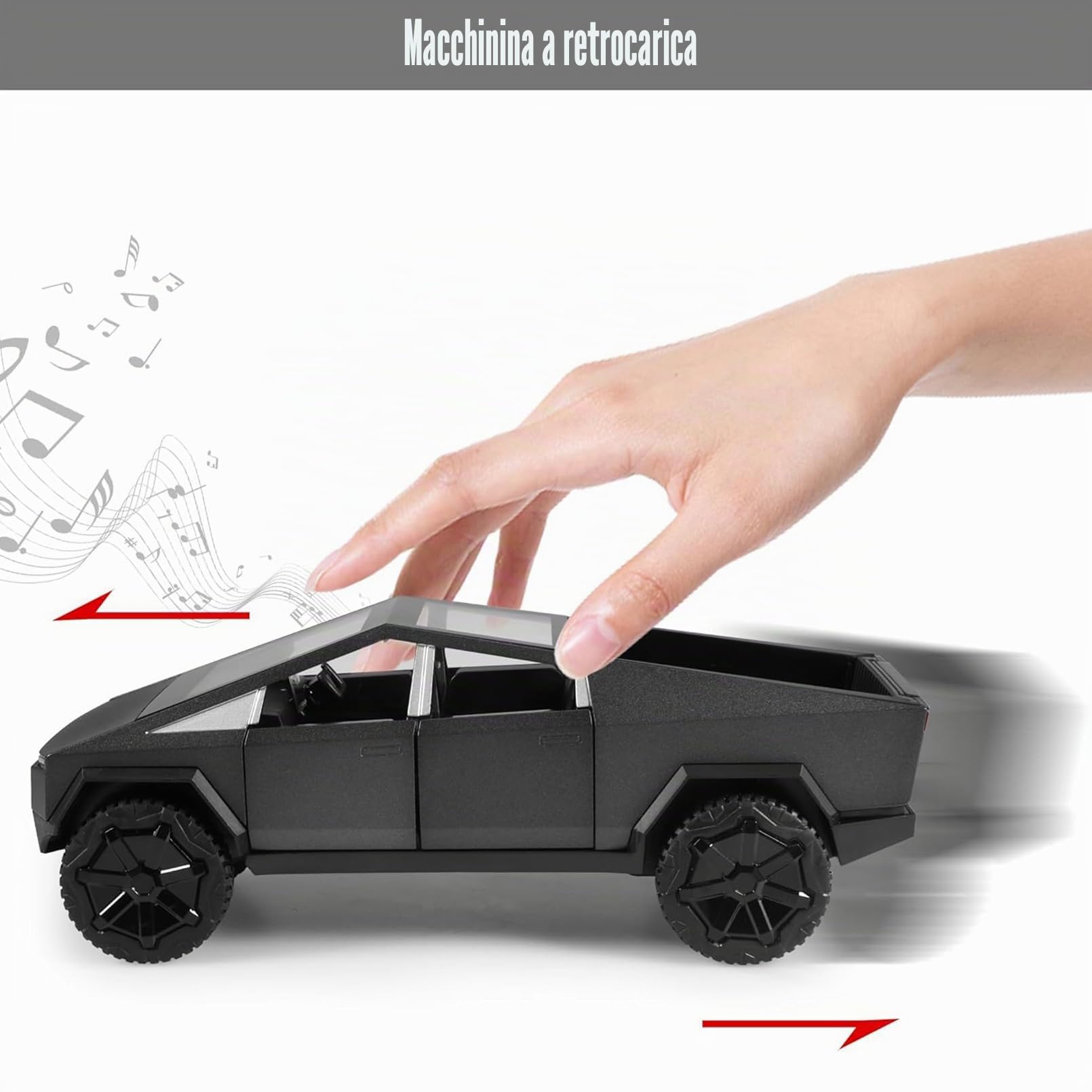 Tesla Truck Modellino Auto 1:24 Camion Giocattolo in Metallo Pressofuso con Luce e Suono, Mini Veicolo Giocattolo per Ragazzi dai 3 Anni in su (Nero)