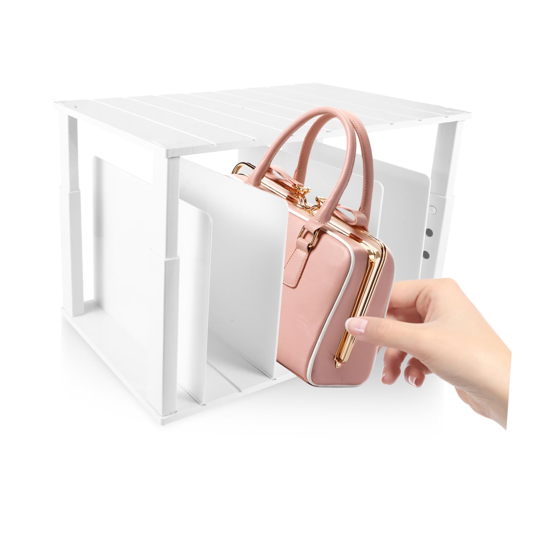TOPBATHY Caja Organizadora Multifunción para Bolso, Doble Nivel, Blanco | Abs, Separadores Ajustables de 4 Piezas, Bordes Lisos y Redondeados, Diseño Estable Antideslizante
