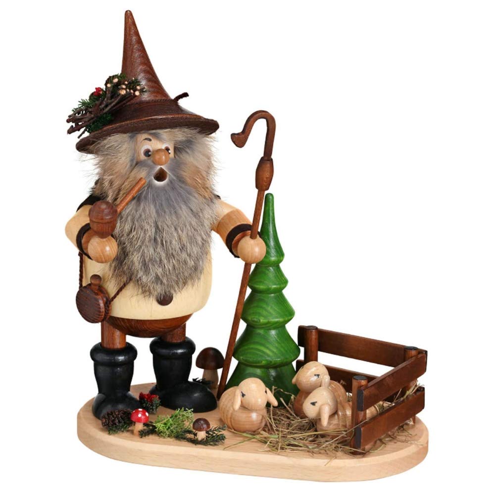Räuchermännchen Forêt Lutin Schäfer sur planche ovale 26 cm, le cadeau en bois idéal pour les fêtes
