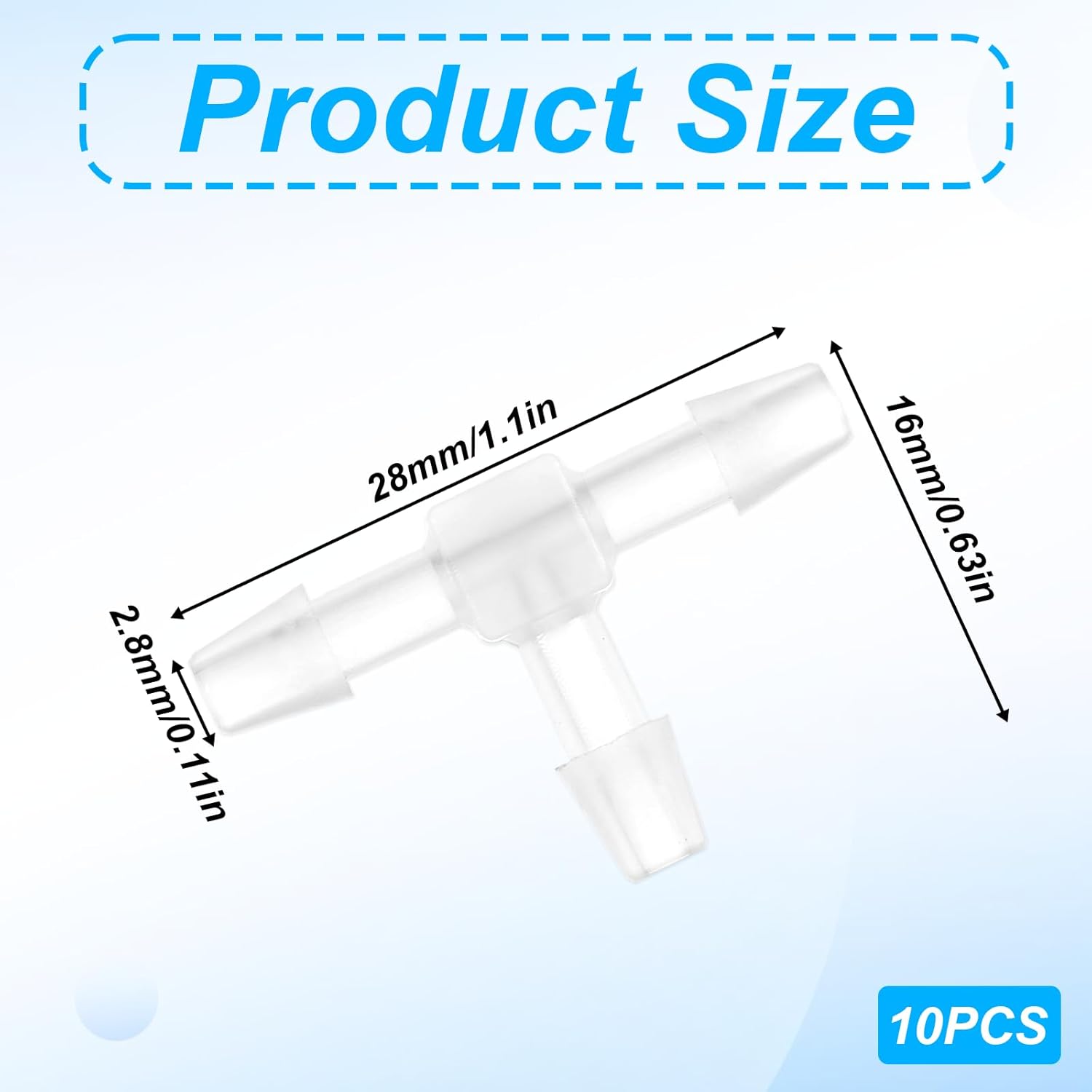10 Pack 1/8" Tee Fitting Equal Barb, T Shaped Tee Type Fitting Equal Barbed, Mender Union Adapter, 3 Way Hose Barb Fitting, Plastic Hose Barb for Fuel, Gas, Liquid, Air