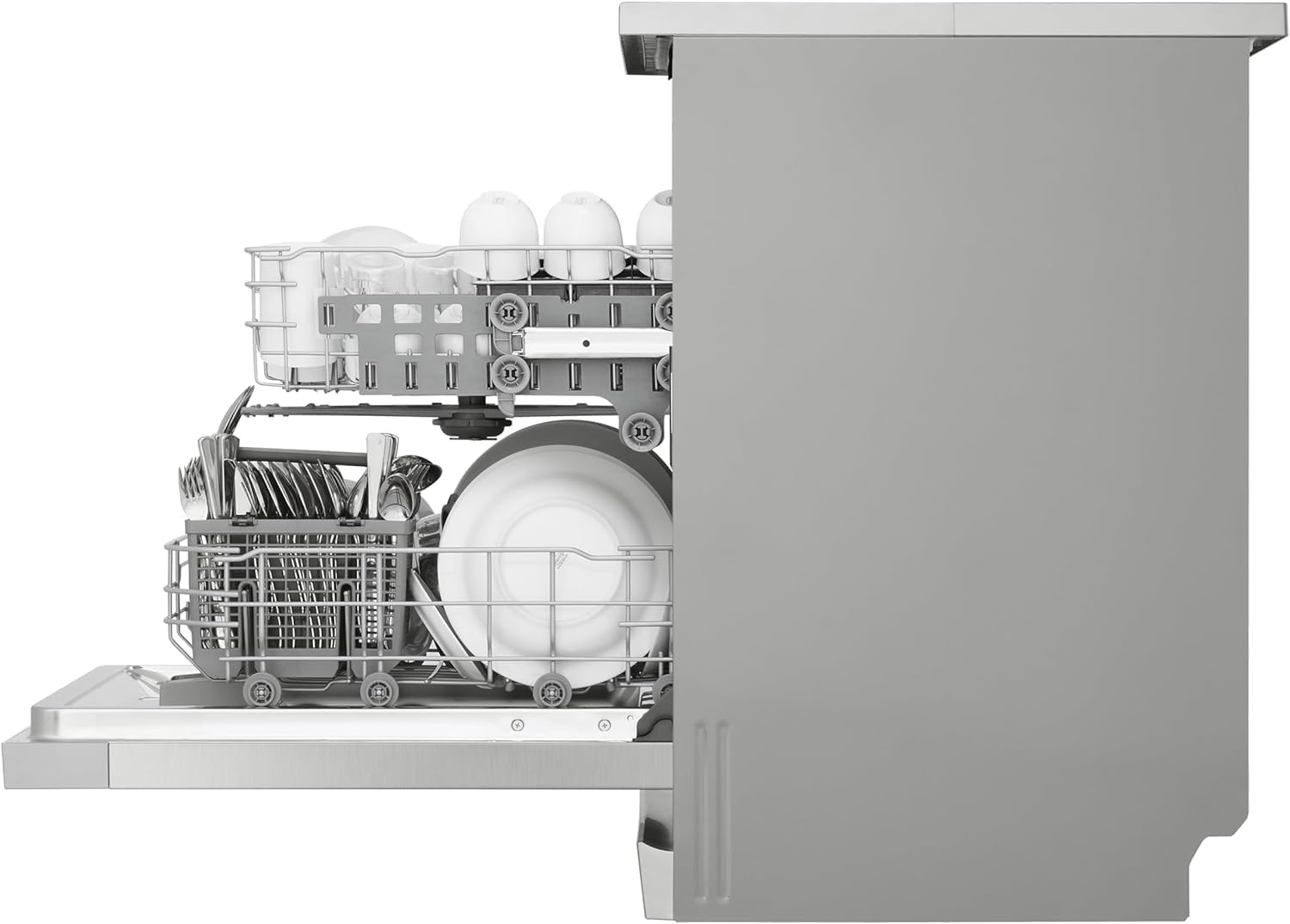 LG DF141FV Lavastoviglie Libera Installazione, Serie 1, Lavastoviglie 14 coperti, Classe D, Sistema QuadWash a 4 Bracci Irroratori, Programma Turbo, EasyRack Plus, Smart Diagnosis, Grigia