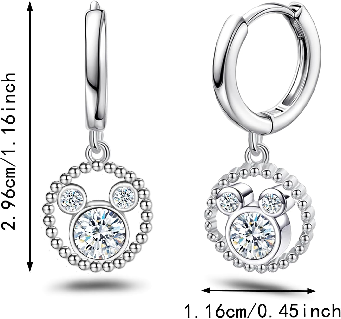 Mouse Earrings for Women Sterling Silver CZ Round Mouse Dangle Hoop Earrings Sparkling Cute Love Minnie Huggie Animal Earrings Lucky Cute Princess Jewelry Gifts for Women Daughter Birthday Party - Image 6