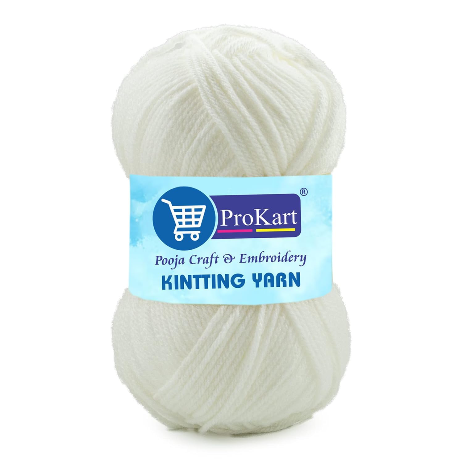 ProKart Premium Woolen 4 ply Hand Knitting Wool Yarn | Fine Weight Knitted &Crocheted Soft Yarn for Sweater, Scarf, Hat, Baby Clothes, Gift Bags & DIY Craft Projects (White, 100gms x 1 Pack)