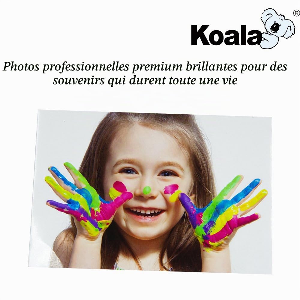 KOALA Papier photo jet d'encre brillant, A4, 250 g/m², 50 feuilles, avec revêtement en résine avancée haute brillance de qualité supérieure, pour imprimante à jet d'encre Canon Hp Epson