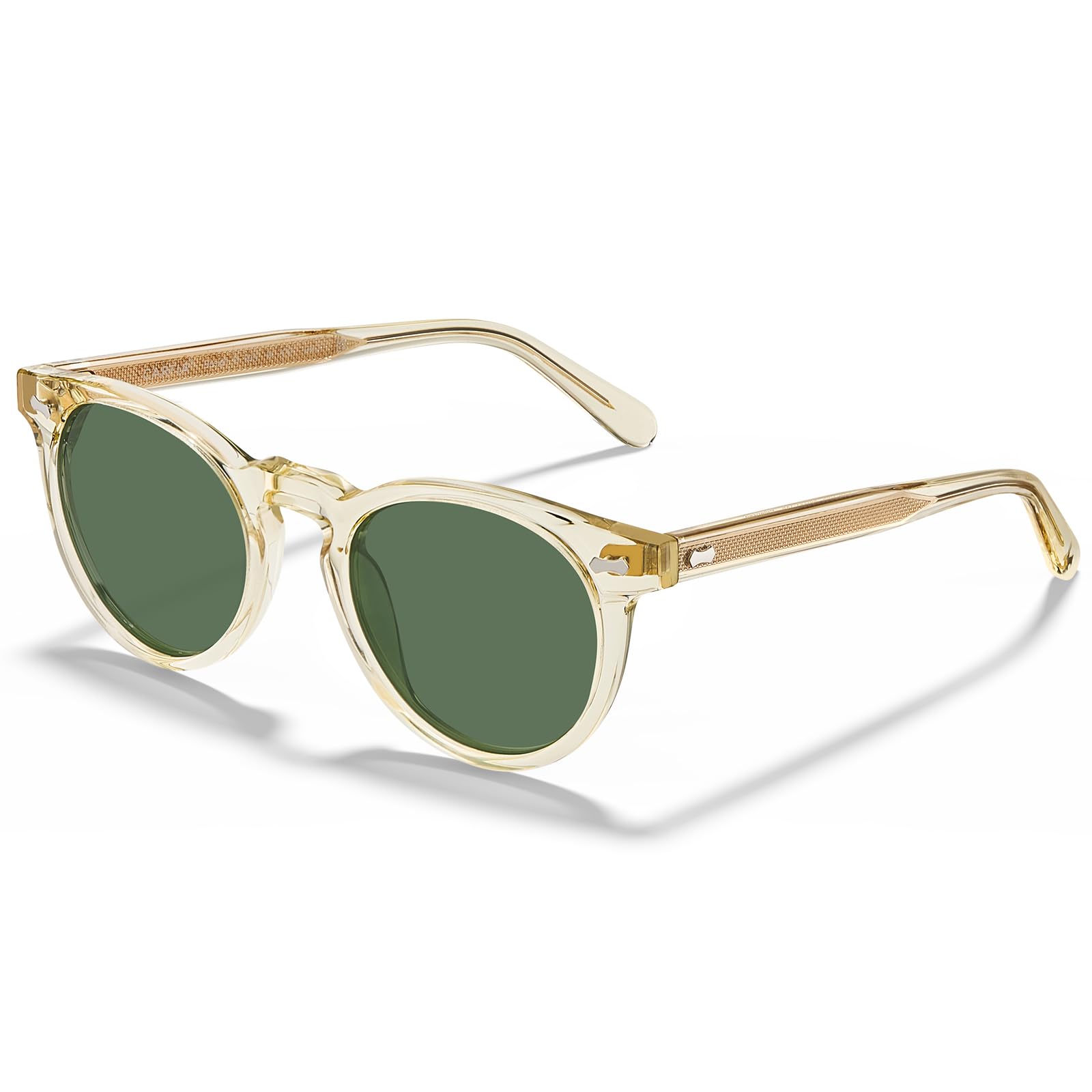 Carfia Lunettes de Soleil Homme Polarisée, Design Retro Acétate Rond Protection UV400 Lunettes pour Conduite et Voyages CA5506