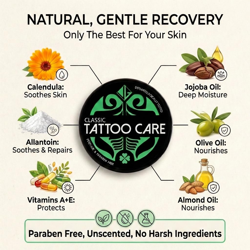 Tattoo Care Classic krem do tatuażu, 3 x 35 g, bezzapachowy, pielęgnacja po zabiegu i ochrona skóry - do nowych i starych tatuaży - głębokie nawilżenie, wzmacnia kolory i zachowuje atrament