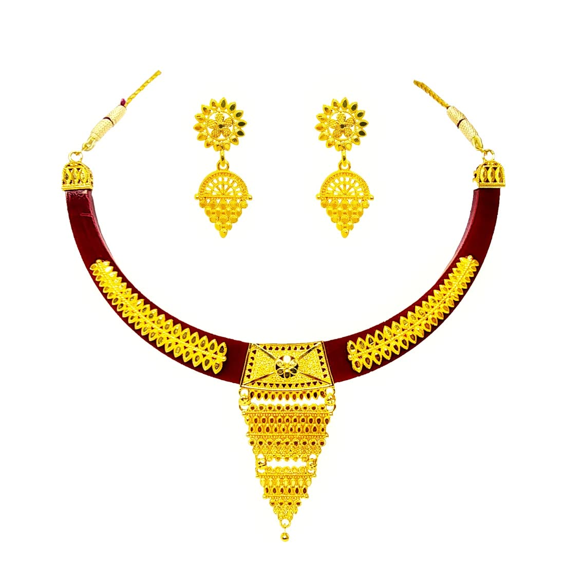ZR JEWELLES Gold Plated Red Color Pola Necklace set For Women With Earrings (B09TW63W8W) Amazon Price History, Amazon Price Tracker