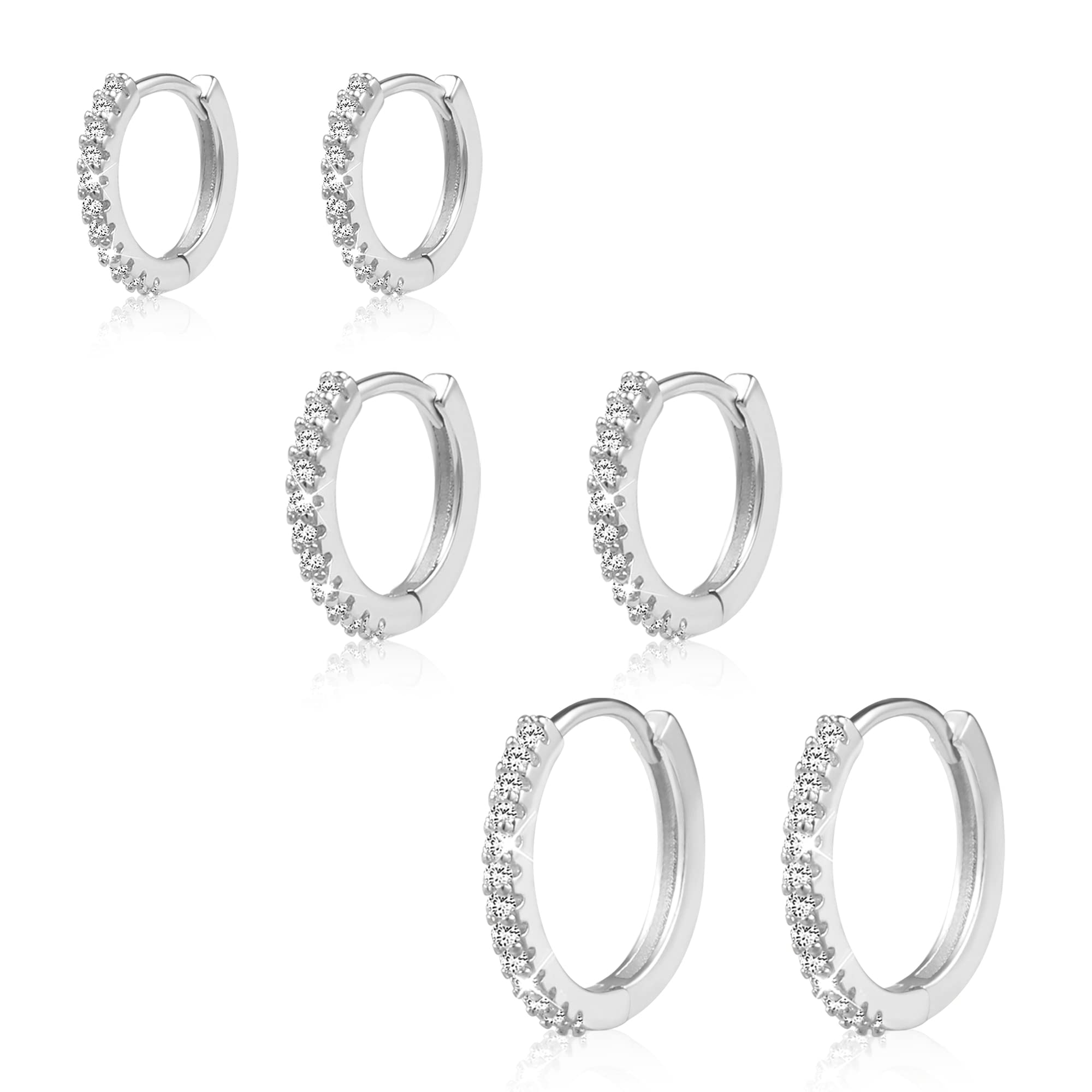 ALEXCRAFT Orecchini Cerchio Argento 925 in Oro 14K, Oro Orecchini Anallergici Donna, 3 Paia Orecchini Cerchio Piccoli con Confezione