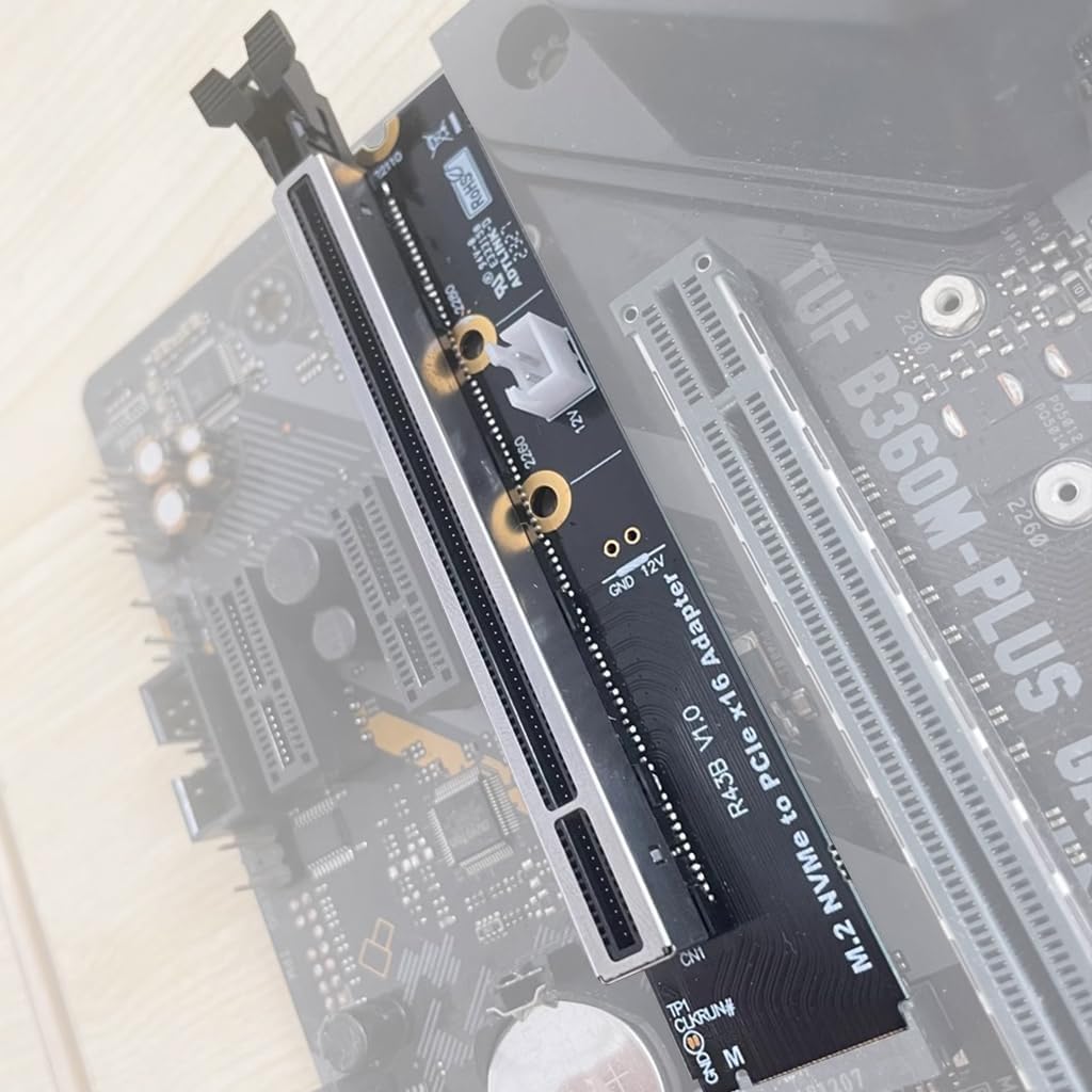 JMT ADT-R4 PCIe 4.0 M.2 Key-M to PCI-E X4 X16 Riser Adapter Card with SATA Power Cable Compatible with M.2 NVMe SSD 2260 2280 (R43B, to X16)