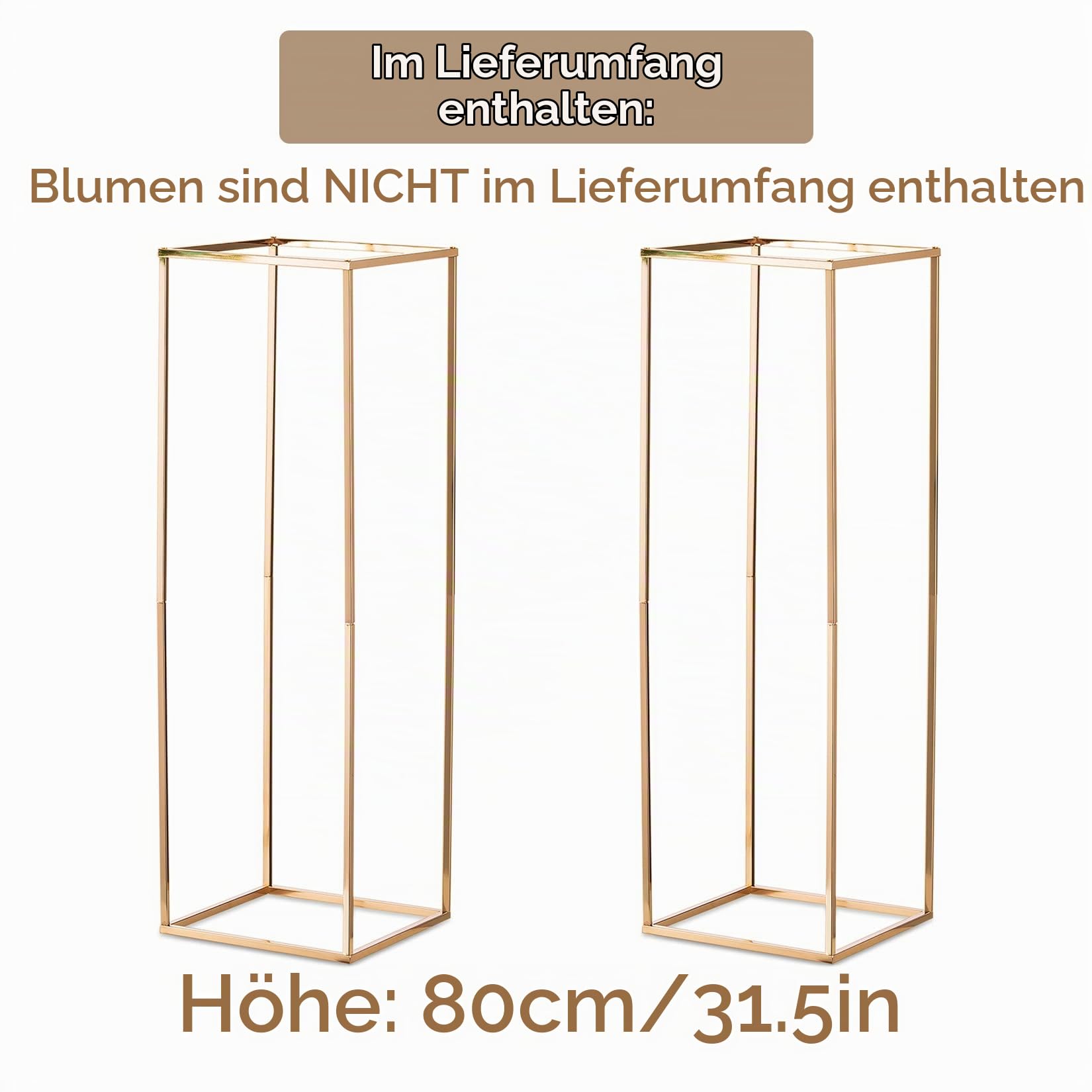 Sziqiqi 2 Stück Hochzeit Mittelstücke Gold Vasen- Hoch Blumenständer Metall Bodenvase Säule Geometrische Mittelstücke Steht Rechteckiges Display Rack für Hochzeiten Partydekoration, 80cm