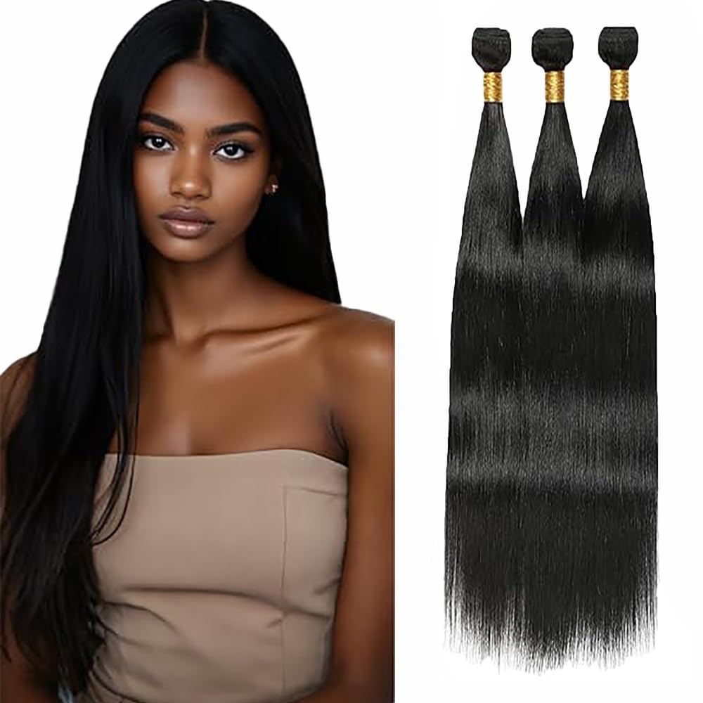 Bone Straight Human Hair Bundles Echthaar Tressen Bündel Menschliches Haar Human Hair Extensions Double Weft Weave 50g/Piece #1B Natural Black Color 26 28 30 Zoll