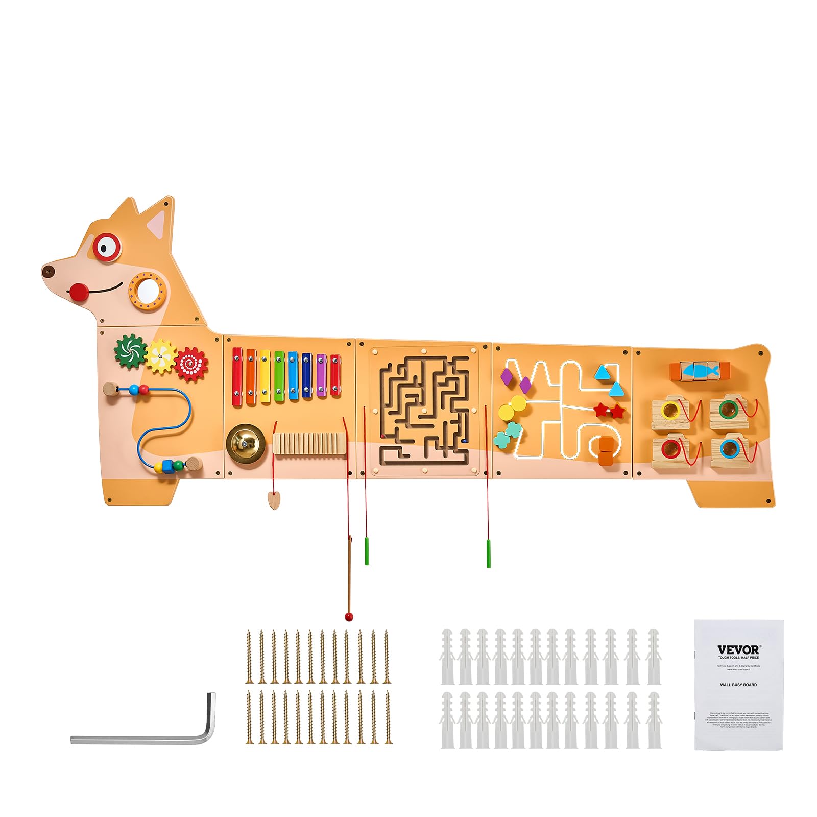 VEVOR Panneaux Muraux d'Activités Chiot, 12 Jeux, Jouet Mural Sensoriel Montessori pour Enfants 3-12 Ans, Centre d'Activités d'apprentissage, Salle de Jeux des Tout-Petits, Crèche, Salle de Classe