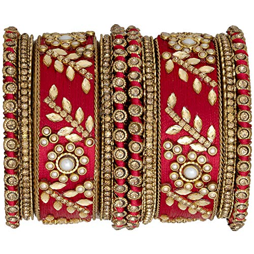 Image of Peora Silk Thread Kundan & Stone Studded Chuda Bangles Set Gift for Women