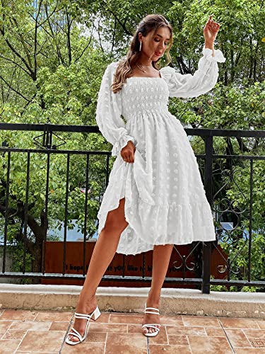 Amegoya Women's Boho Flowy Long Sleeve Square Neck Floral Midi Dress Smocked Spring Fall Wedding Guest Dresses3