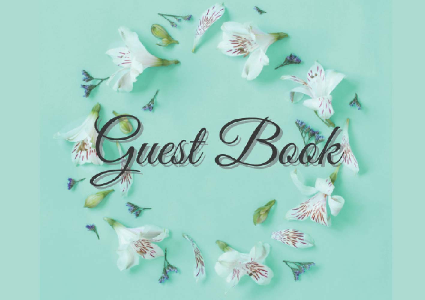 Guest Book for Wedding Mint Green: Guest Book For Wedding Unlined. Elegant Guest Book For Wedding. Wedding Guest Book Sign In. Guest Book for Wedding Turquoise. Ring of Delicate Flowers.
