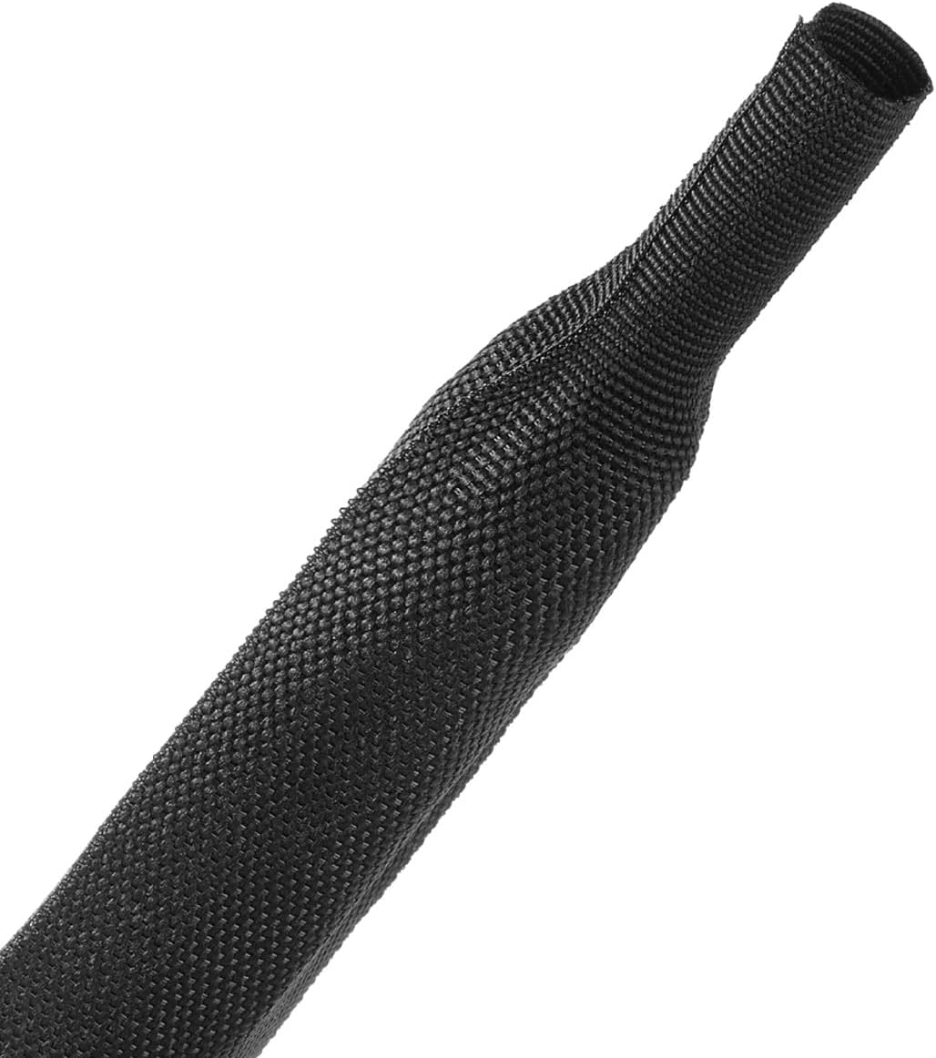 Kable Kontrol Fabric Heat Shrink Braided Sleeving – 1-1/2” Inch - 25' Ft Long, PET & Polyolefin Heavy Duty Cable Sleeving Sheath - 2:1 Industrial Wiring Harness for Electrical Wire Insulation - Black