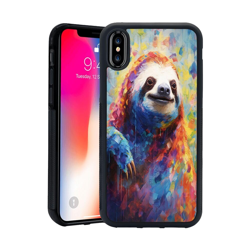 Phone Case Compatible with iPhone X/Xs Sloth-aa19 Black Frame Shockproof and Slim Rubber TPU Material with Uniqe Design