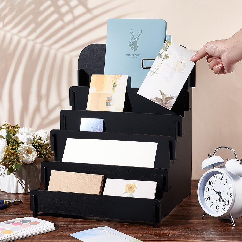 PH PandaHall Soporte para tarjetas de madera, multiusos, para tarjetas de cumpleaños, escaparate minorista, eventos (negro, 30 x 30 x 36 cm)