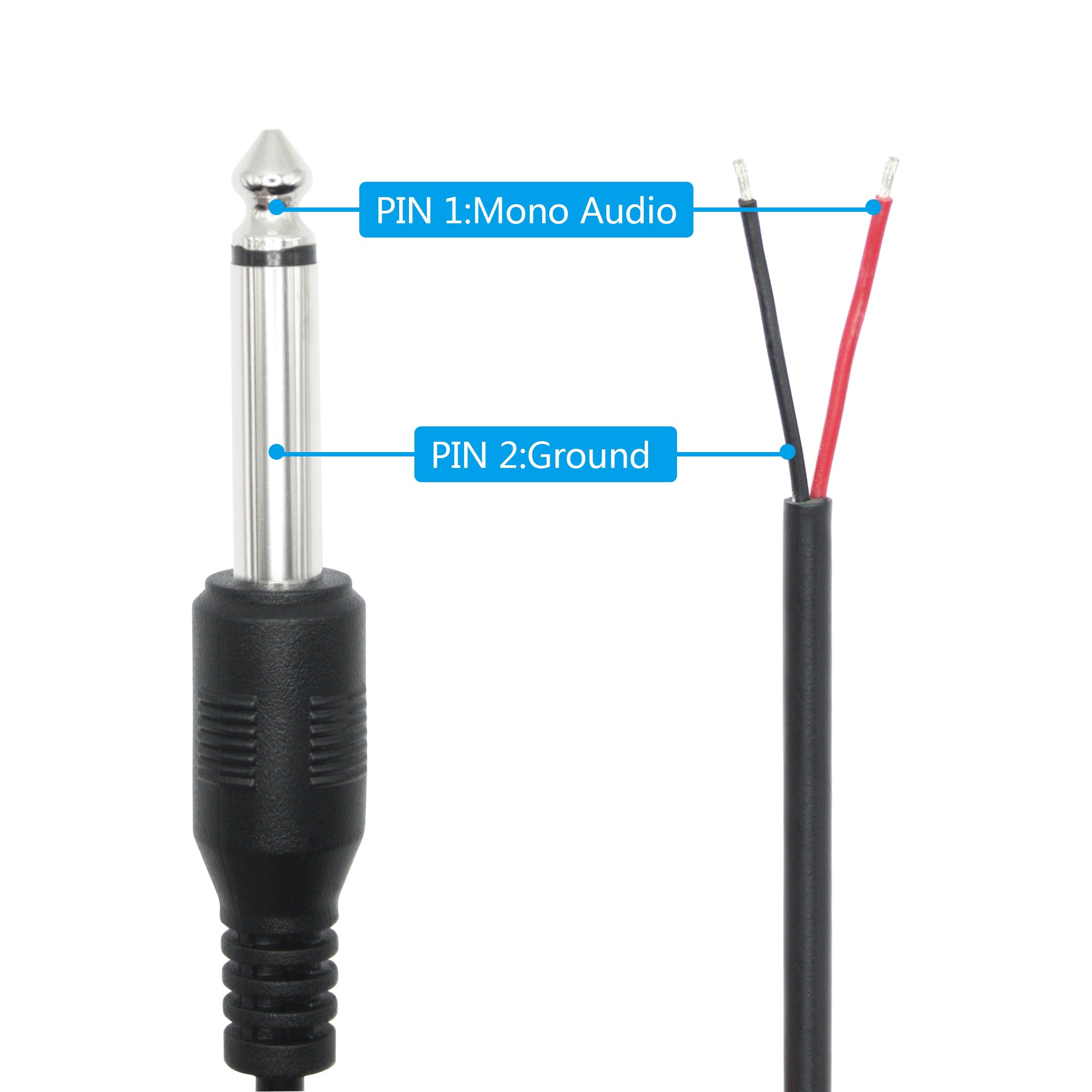 ENOVA Conector Jack De 6,35 Mm (1/4 ") De 2 Polos Mono Carcasa De Metal Negro Y Marca Gris | Enova - Conector Pro AV Y Cable De Conexión Pro AV