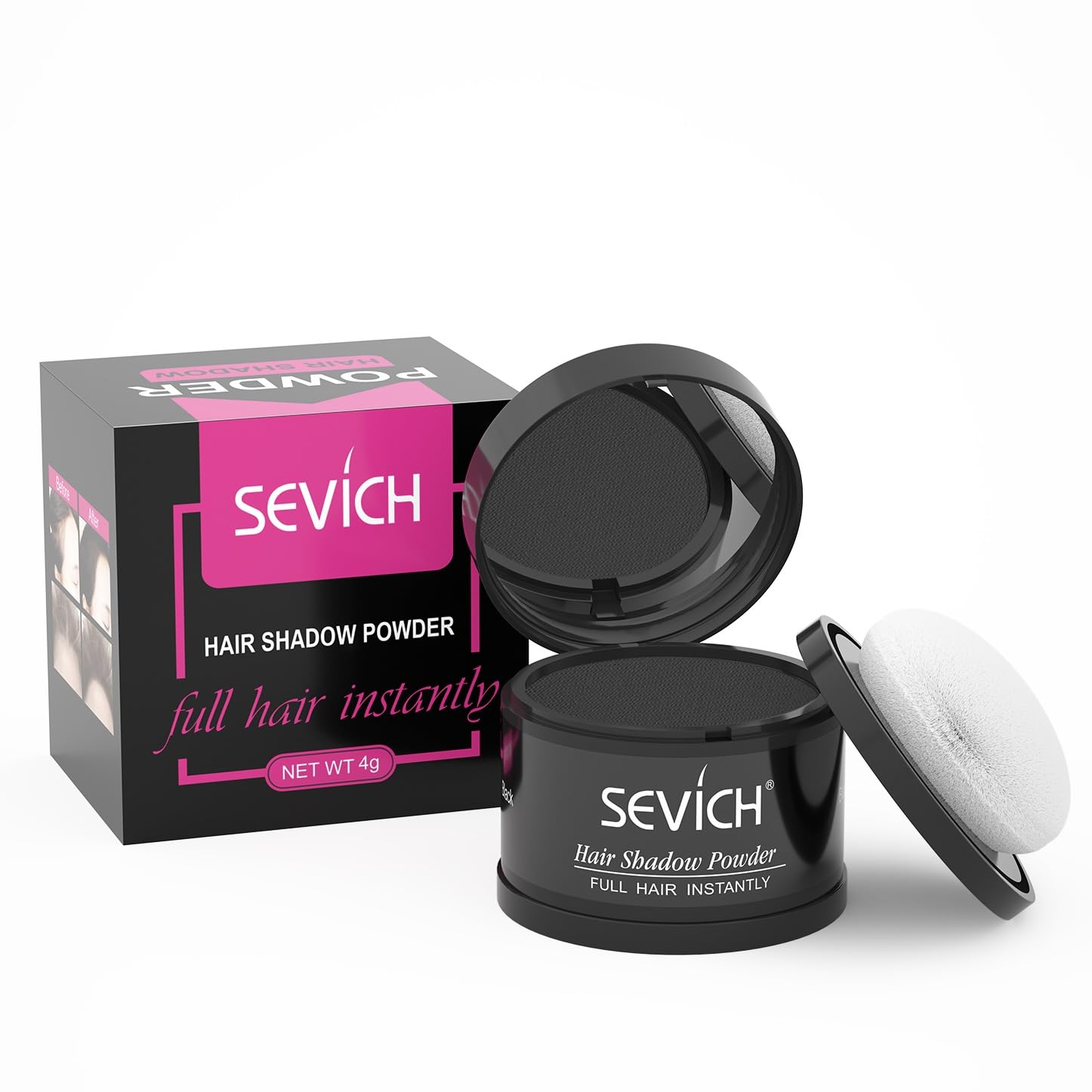Sevich Hairline Powder,Instantly Conceals Hair Loss, Root Touch up Powder, Hair Shadow Toppers for Women & Men, Touch Up for Thinning Gray Hair, Windproof & Sweatproof,Black