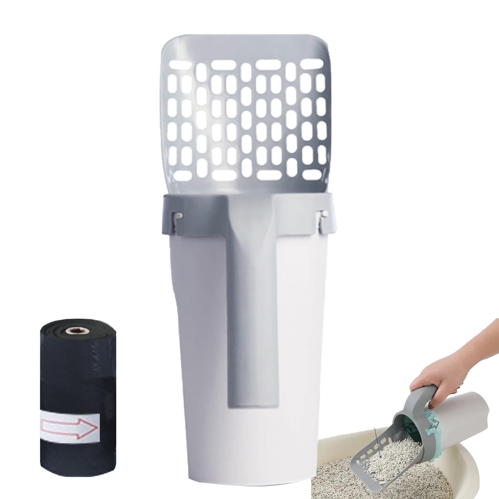 Cat Litter Scoop With Garbage Bags, Integrated Cat Litter Scoop With Holder, Detachable Deep Cats Litters Box Cleaning Shovel, Large Capacity Portable Non-stick Pooper Scooper For Litters Box