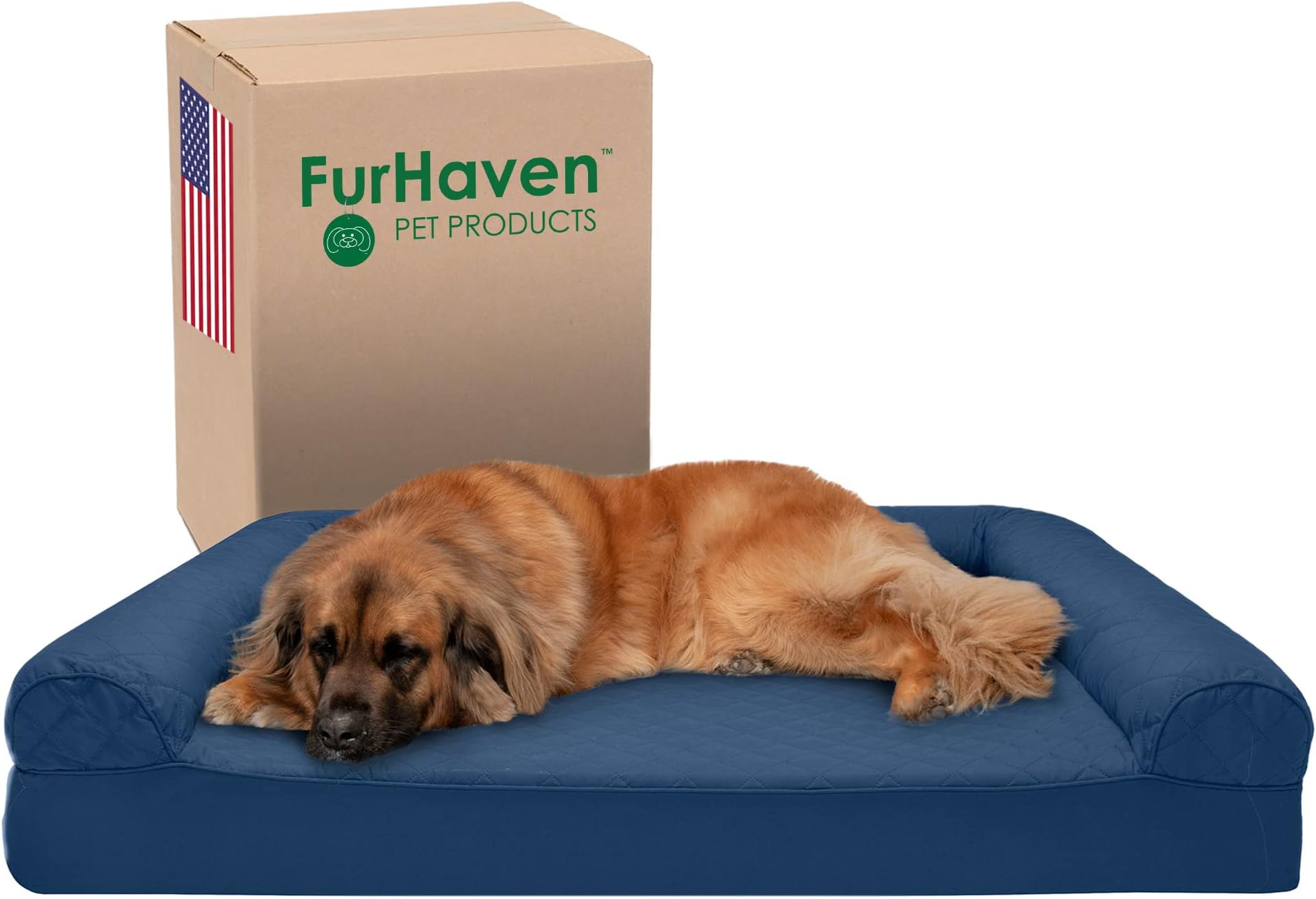 Furhaven Pet Dog Bed | Memory Foam Quilted Traditional Sofa-Style Living Room Couch Pet Bed w/Removable Cover for Dogs & Cats, Navy, Jumbo Plus