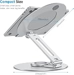 Support portable réglable avec 360 Base tournante, OMOTON LA04 Ergonomic Laptop Riser pour le travail en collaboration, double arbre rotatif entièrement pliable pour le stockage facile, convient MacBook/Tous les ordinateurs portables jusqu'à 16 pouces