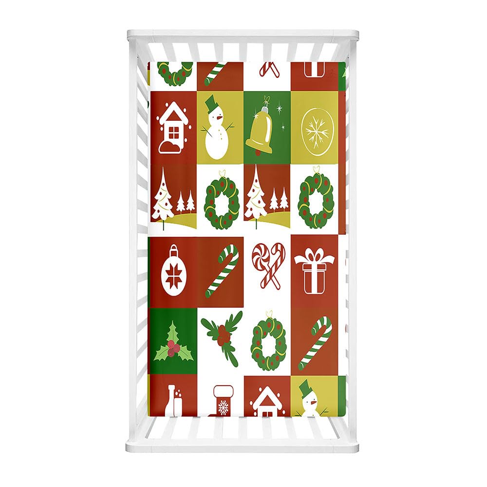 Hiseng Microfiber Crib Sheets, Cot Bed Sheets Christmas Cot Fitted Sheets Bassinet Mattress, Soft and Comfortable Toddler Bed Sheets for Boys, Girls (Christmas D,65x95cm)