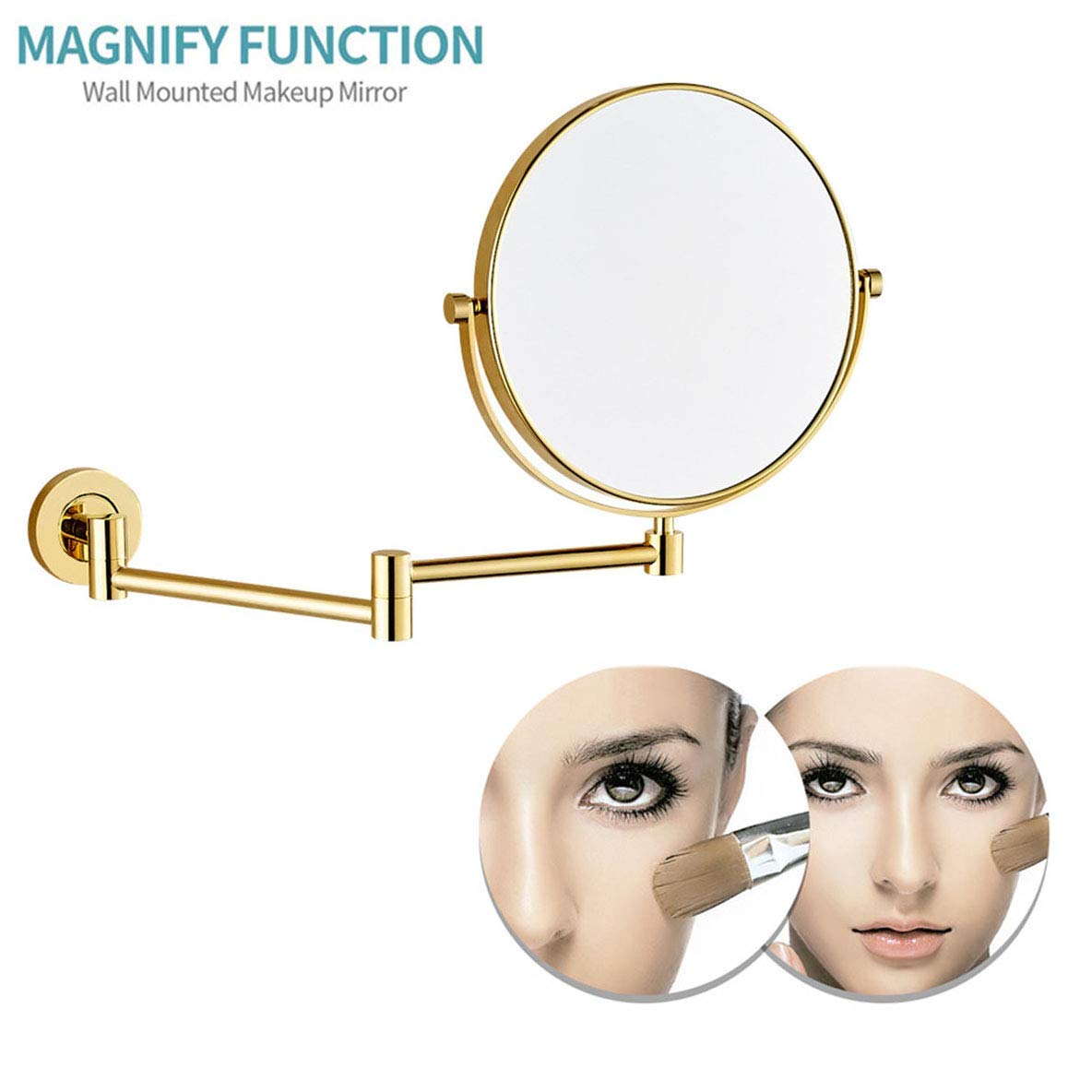 Espejo De Maquillaje De Pared con Aumento, 15 Cm, Giratorio De 360 Grados, Cuello De Cisne Flexible Y Ventosa De Bloqueo, para Baño.,Gold-3X