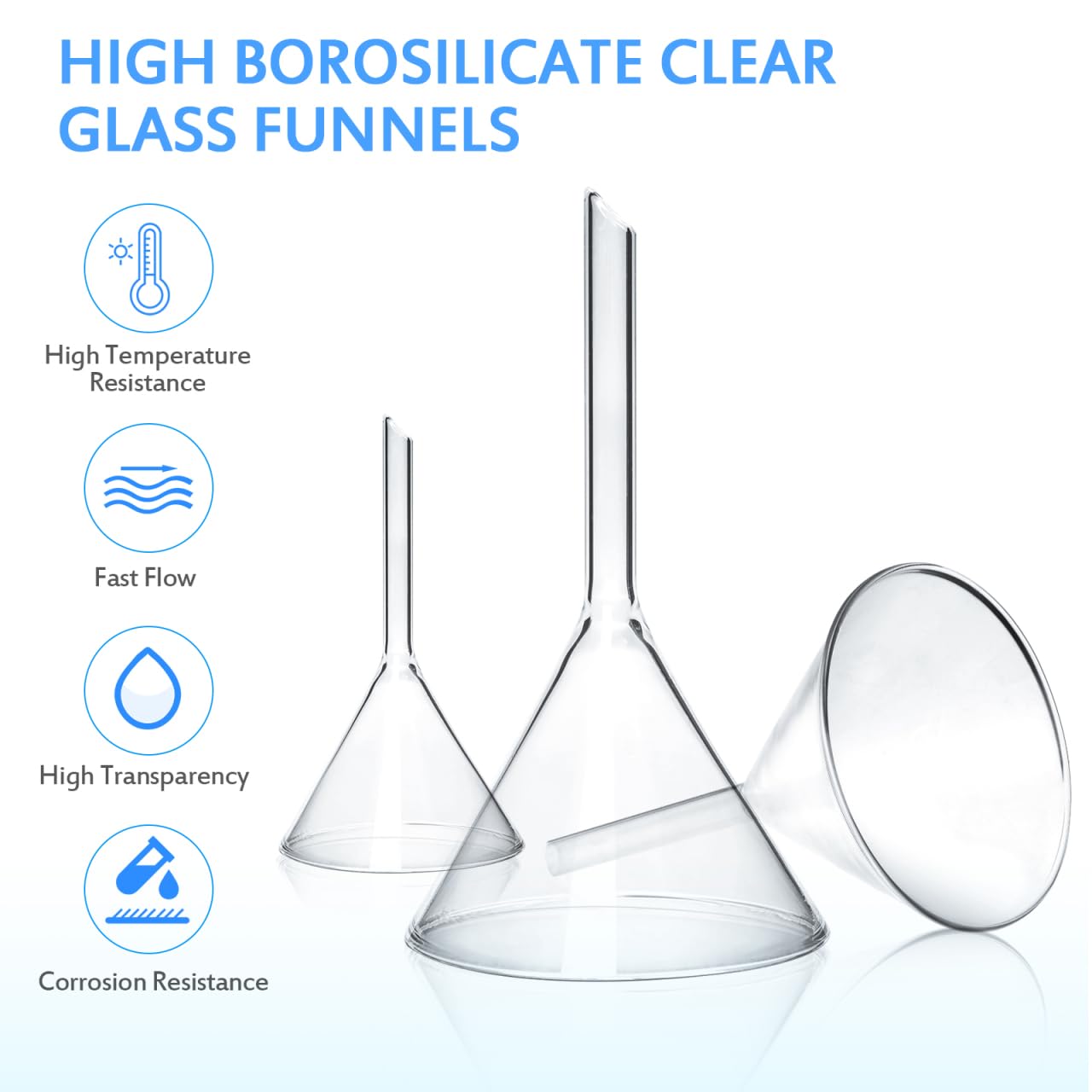 ULTECHNOVO Lot de 4 entonnoirs triangulaires en verre pour laboratoire - Dimensions : 40 mm, 50 mm, 75 mm, 100 mm - Transparent