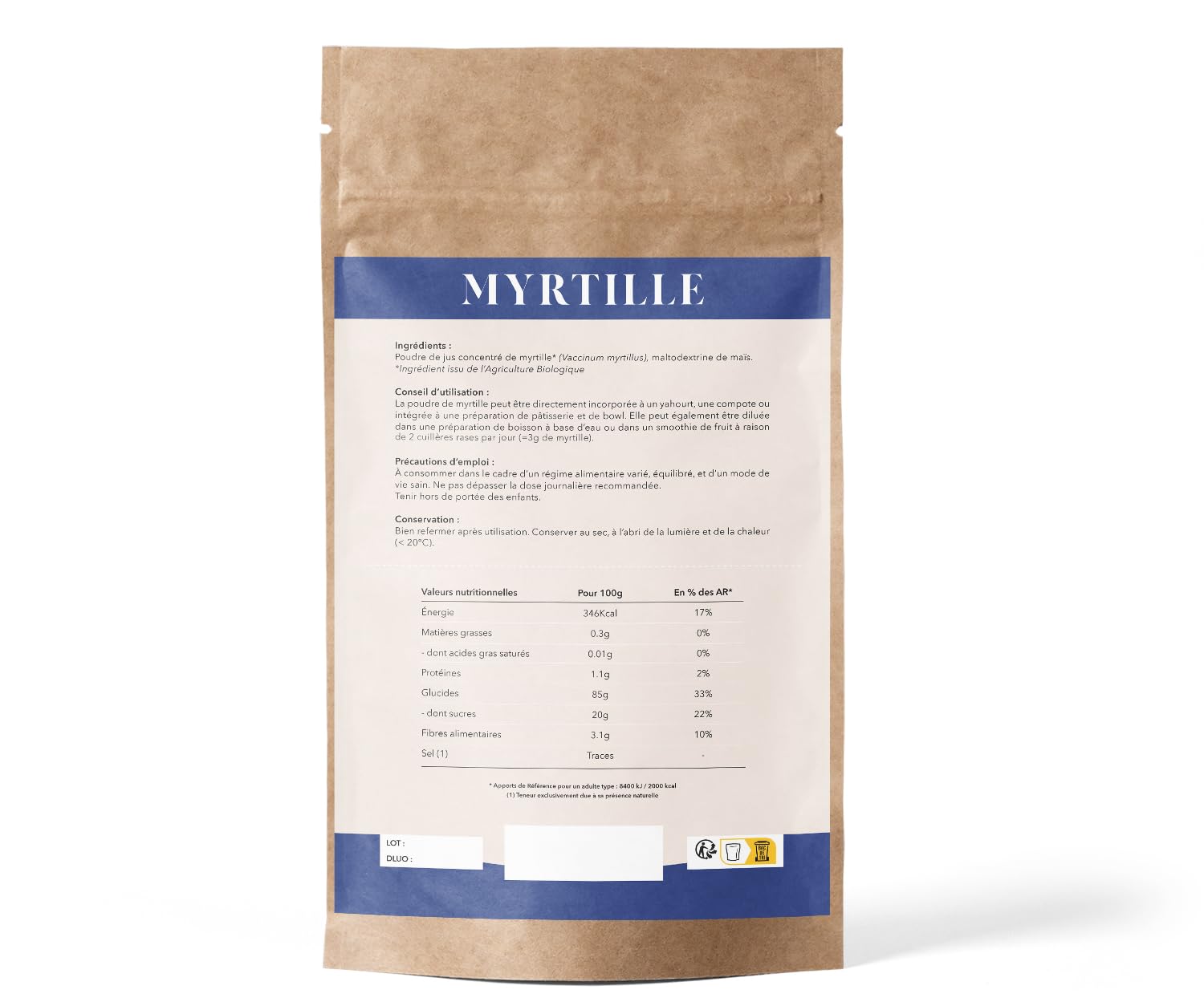 Arándano orgánico en polvo 500g - Wonder-Plantes - muchos antioxidantes y tiene un importante contenido de vitaminas C, A y E