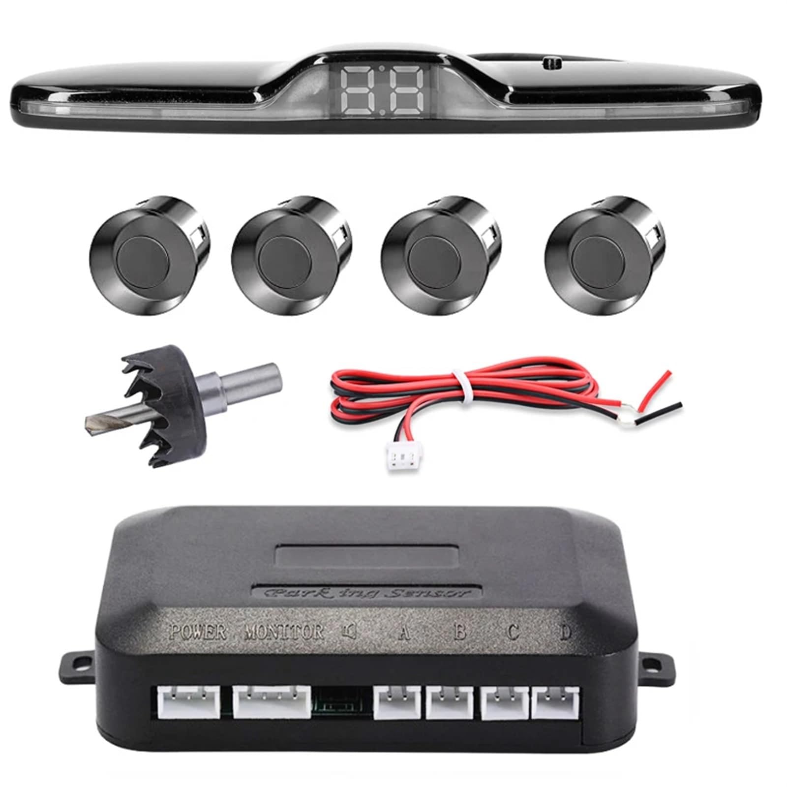 Capteur de stationnement Système D'aide Au Stationnement Voiture Moniteur Sauvegarde Inversée pour Véhicule Détecteur avec Affichage Distance LED Avertissement Sonore Radar De Recul(Grey)
