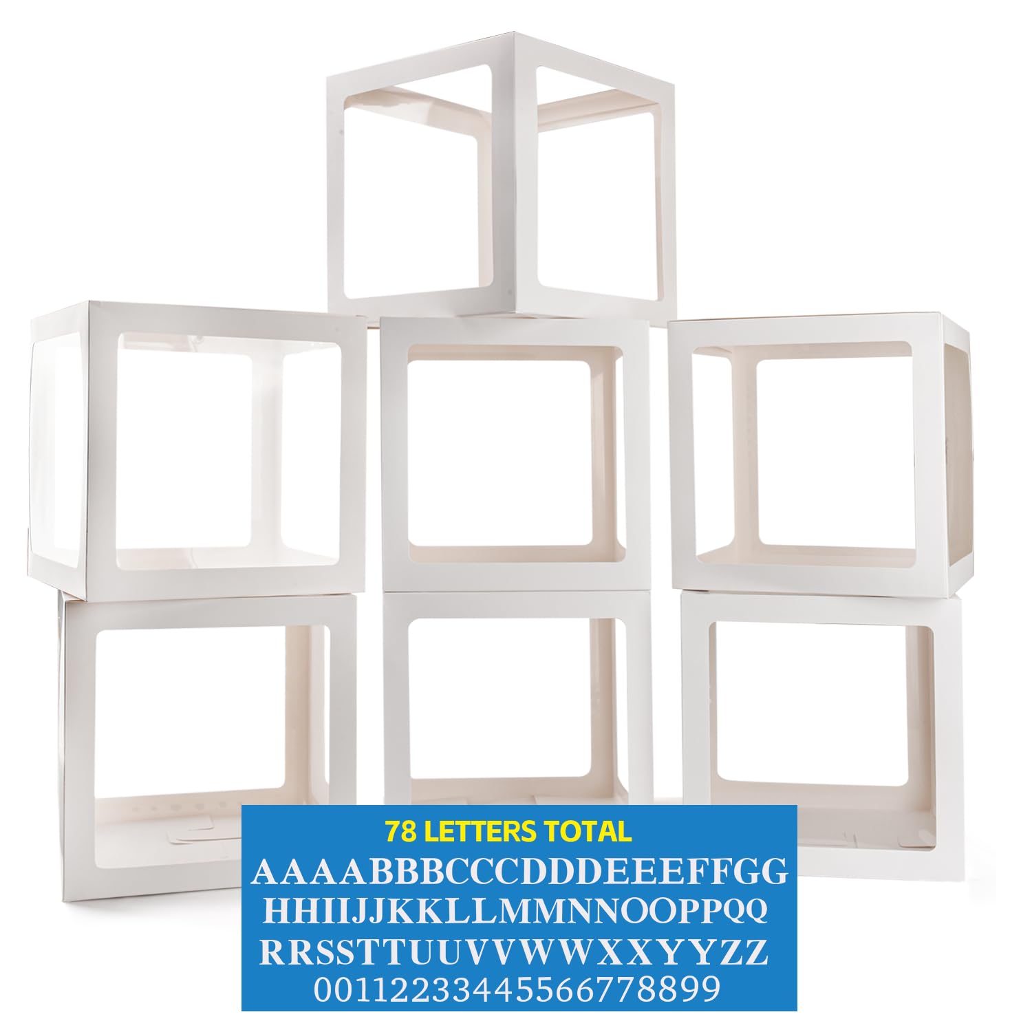Baby Boxes for Baby Shower White Clear Balloon Box Blocks Gender Reveal Decorations and Birthday Party (7 PCS Balloon Box-78 Letter)