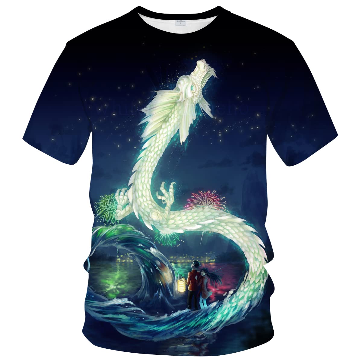 LAOLIUSN Men's Dragon T Shirt Summer Short Sleeve Tees Tops Animal Theme Shirt Anime Graphic Shirt