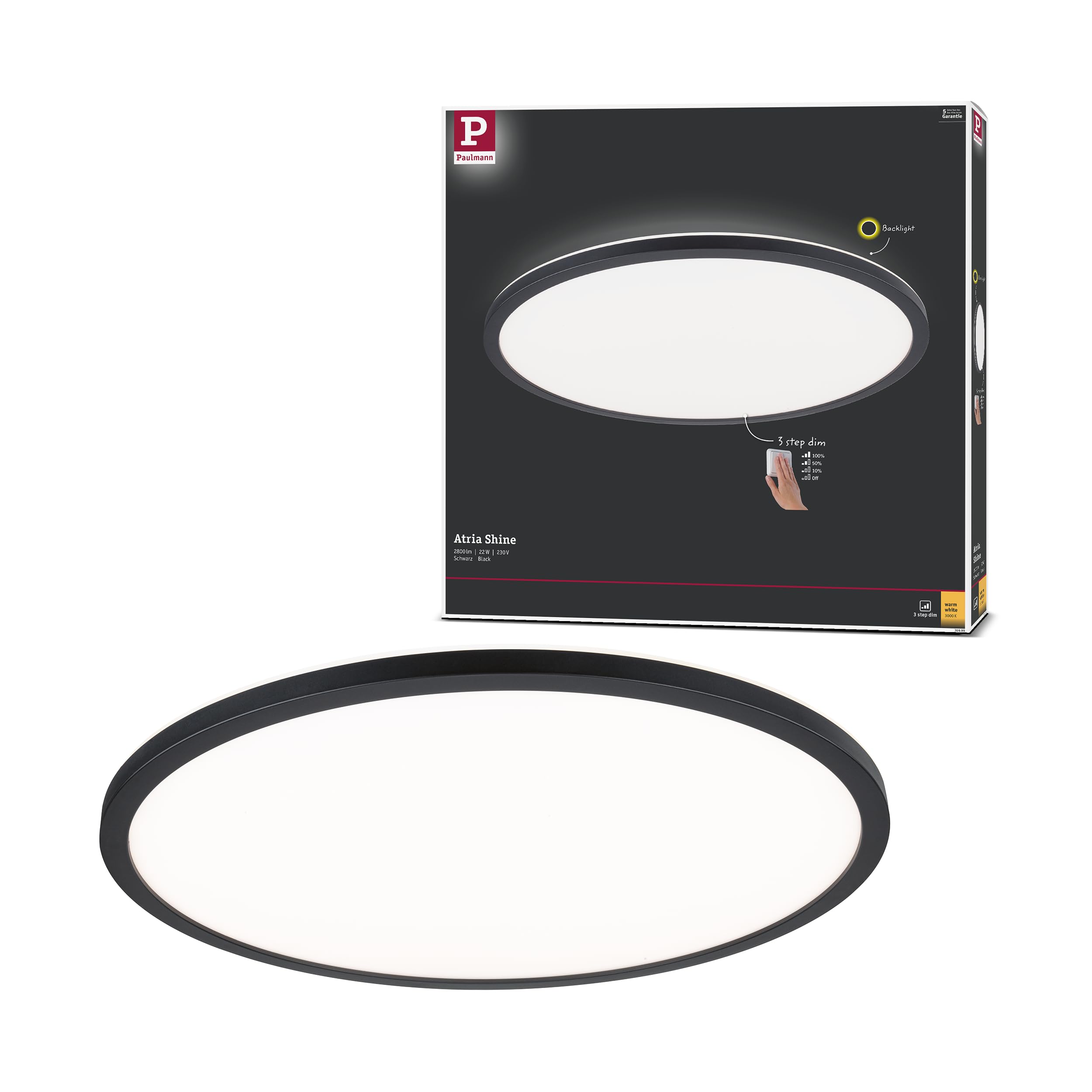 Paulmann Atria Shine Panel 3-Step Black 830 Ø42cm