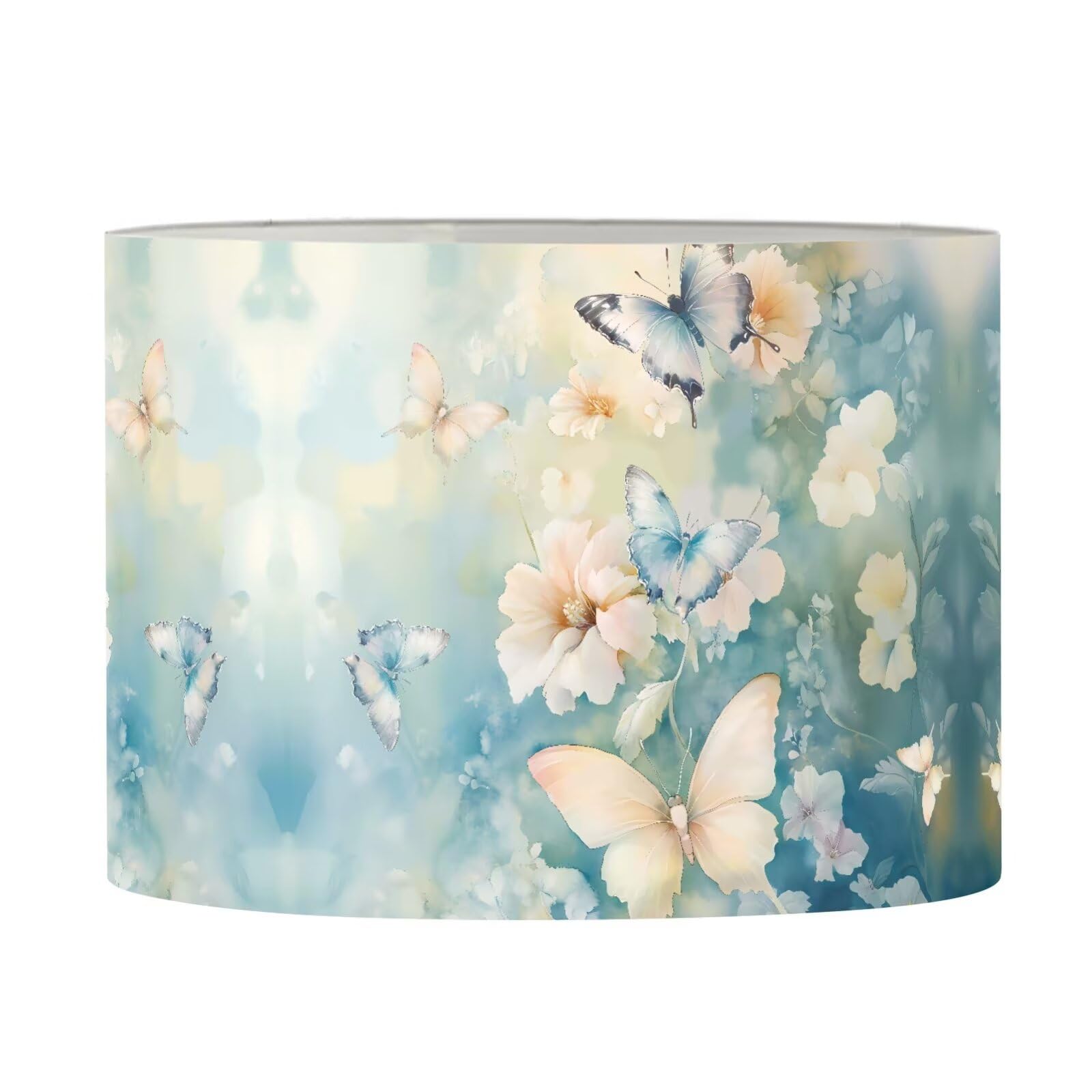 FANCOSAN Green Floral Butterfly Drum Lampshade Cover Replacement Shade for Desk Table Bedroom Living Room Study Dorm Home Decor Lightweight Lampshades L